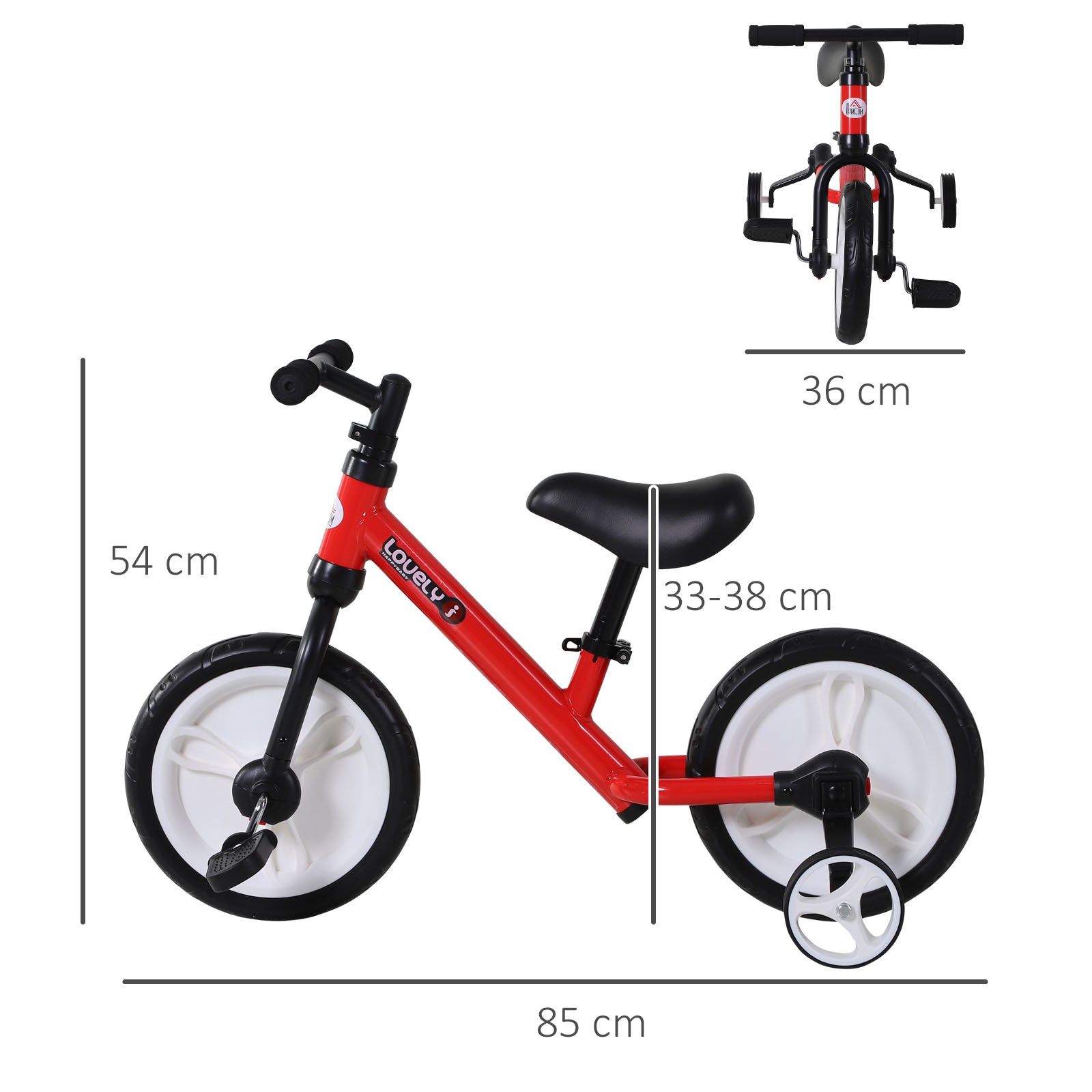 PP Toddlers Removable Stabiliser Balance Bike Red-2