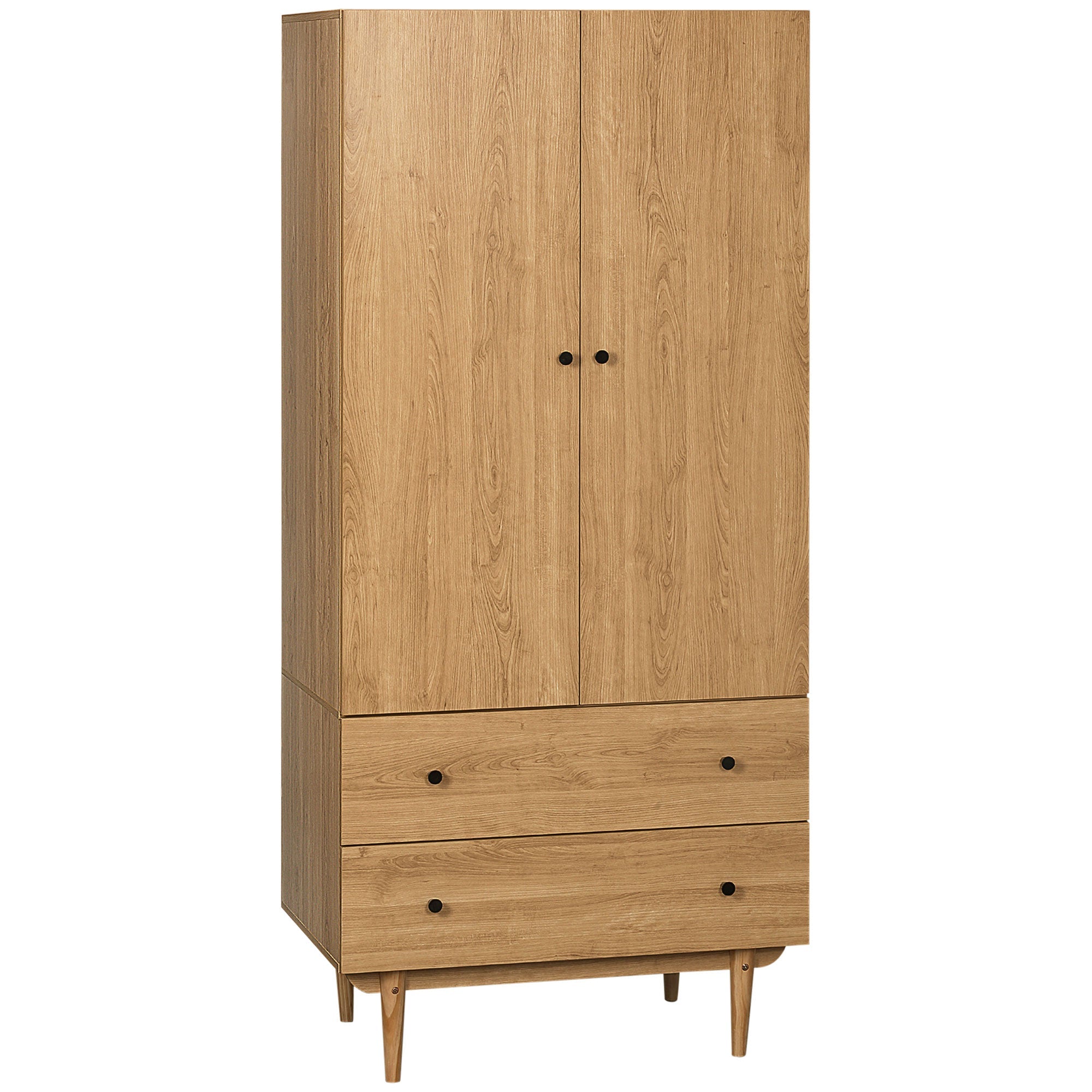 Wardrobe with 2 Doors, 2 Drawers, Hanging Rail for Bedroom Clothes Storage Organiser, 80x52x180cm, Natural Tone-0