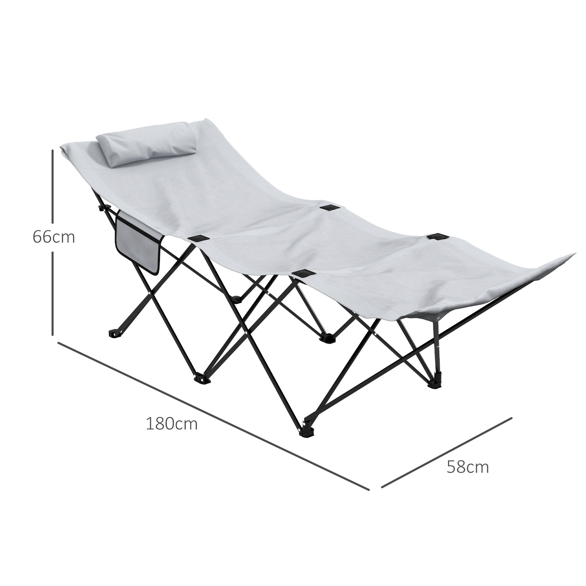 Foldable Sun Lounger, Outdoor Tanning Sun Lounger Chair with Side Pocket, Headrest, Oxford Seat, for Beach, Yard, Patio, Light Grey-2