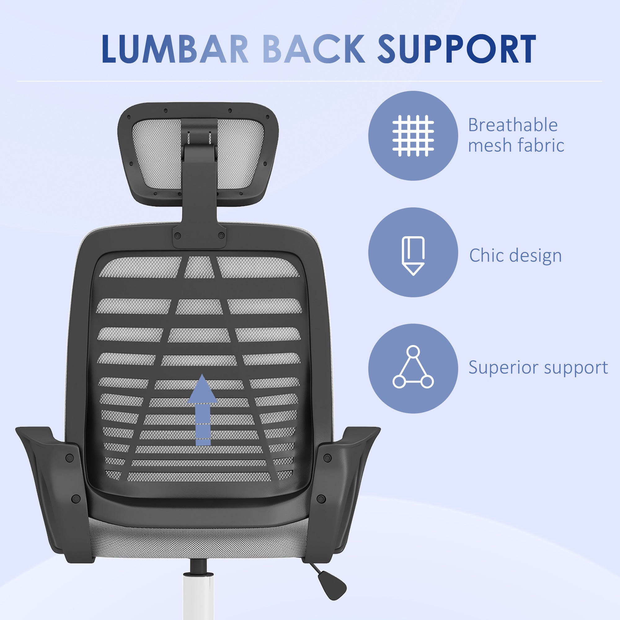 Ergonomic Office Chair, Mesh Desk Chair with Rotatable Headrest, Lumbar Back Support, Armrest, Grey-4