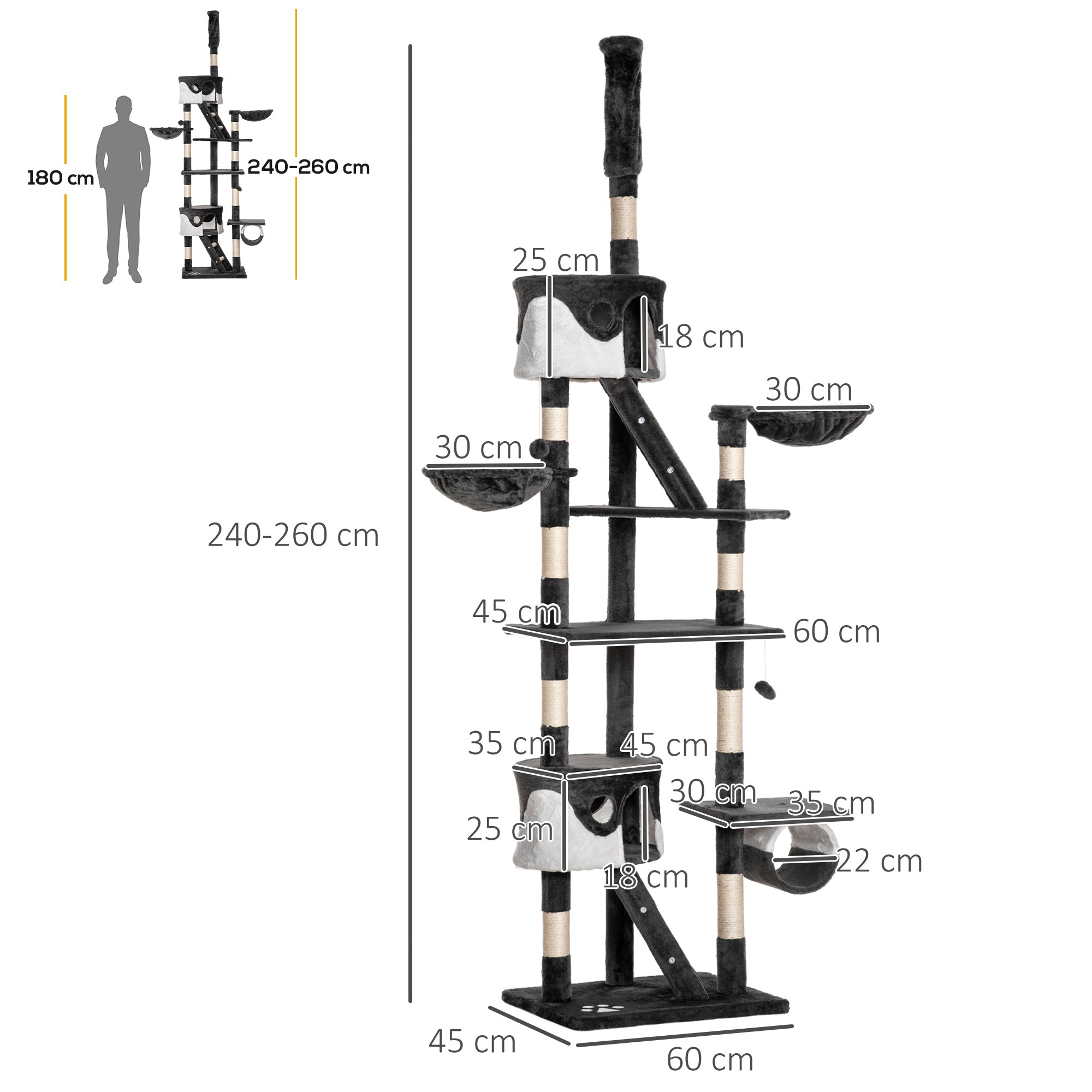 Cat Tree Kitten Condo Fun House Adjustable Grey & White-2