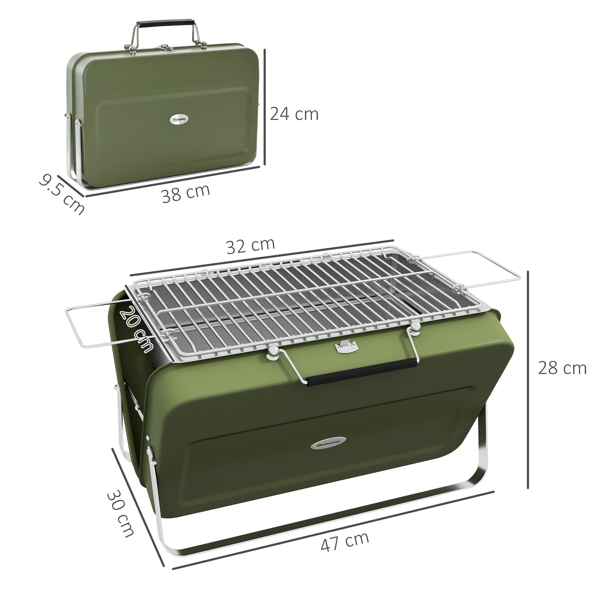 Foldable Suitcase Design Mini Charcoal Barbecue Grill BBQ, Green-2