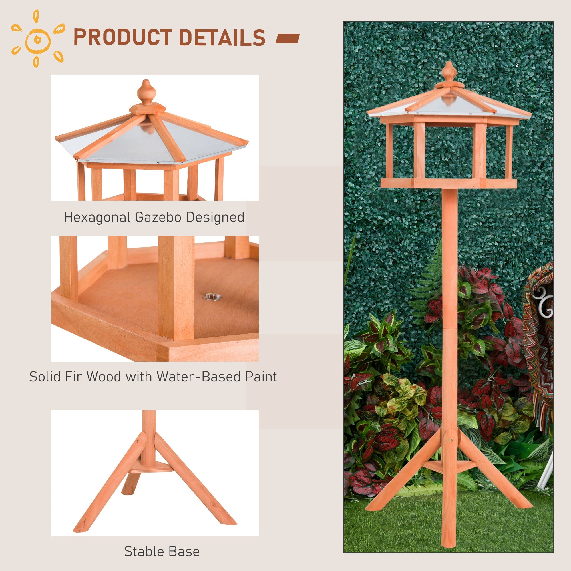Deluxe Bird Stand Feeder Table Feeding Station Wooden Garden Wood Coop Parrot Stand 113cm High New-4