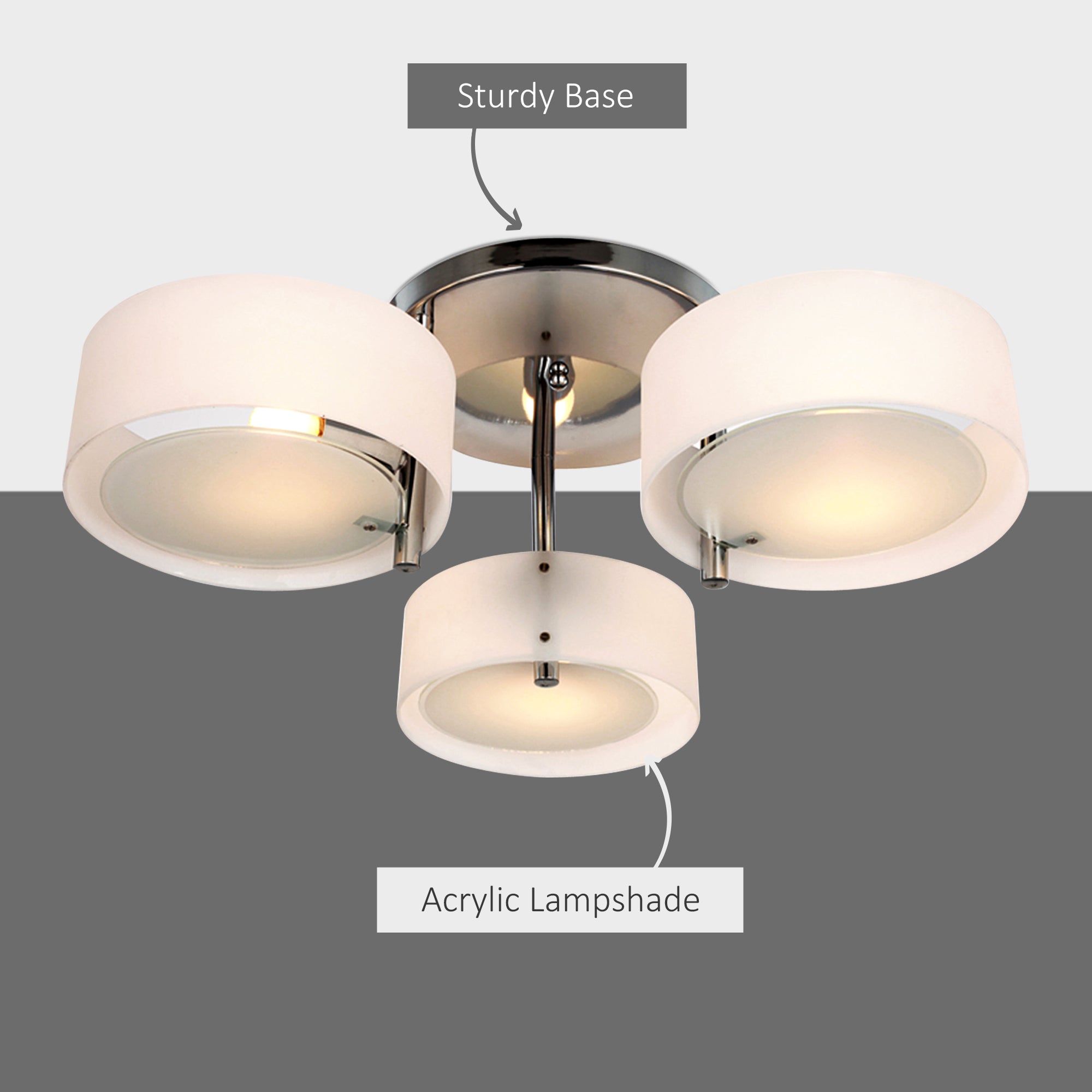 Acrylic Lamp Indoor 3 Light Pendant Chandelier Flush Mount Office Living Room Bedroom w/ Chrome Finish-3