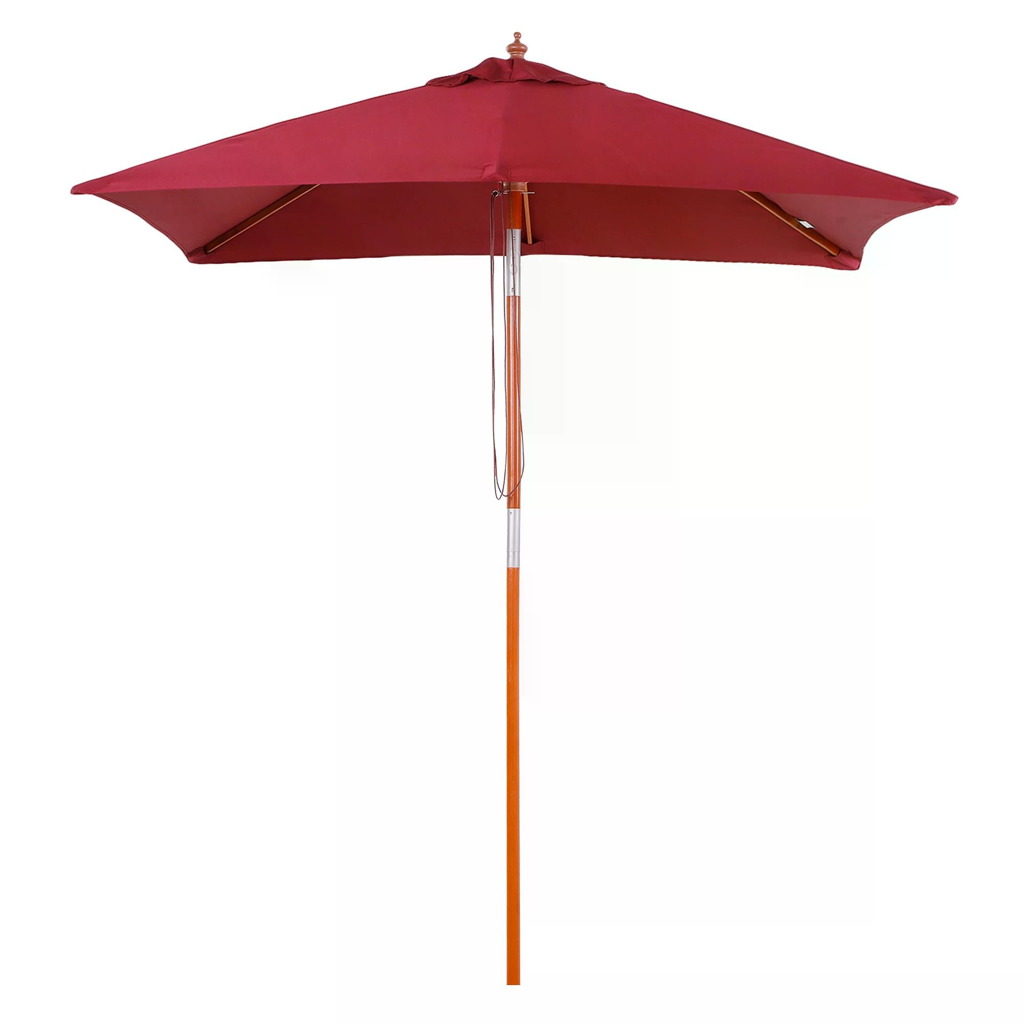 2 x 1.5m Patio Garden Parasol Sun Umbrella Sunshade Canopy Outdoor Backyard Furniture Fir Wooden Pole 6 Ribs Tilt Mechanism - Wine Red-0