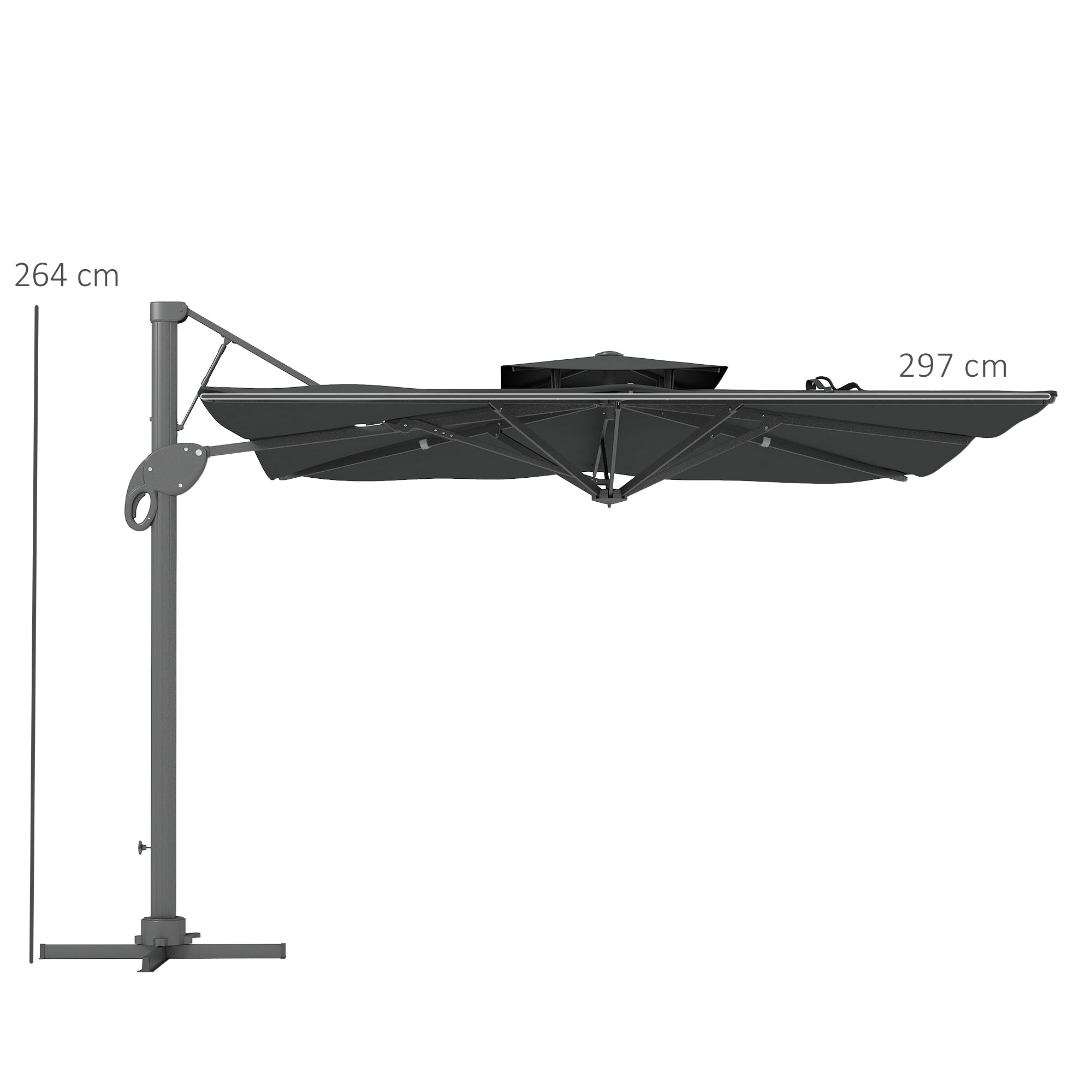 Garden Parasol, 3(m) Cantilever Parasol with Hydraulic Mechanism, Dual Vented Top, 8 Ribs, Cross Base, Grey-2