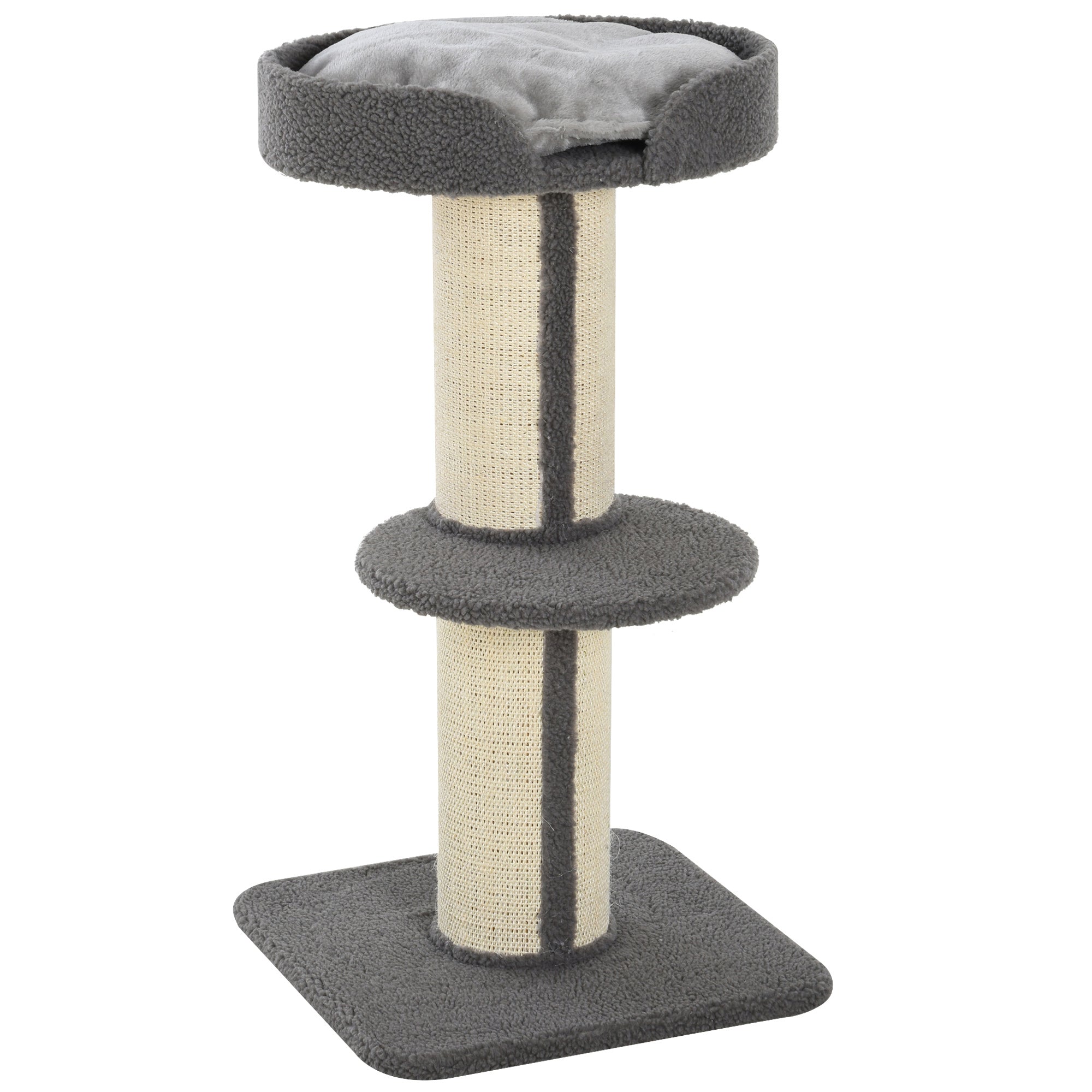 81cm Cat Tree with Sisal Scratching Post, Cat Tower Kitten Activity Center climbing frame with large platform Lamb Cashmere Perch, Grey-0