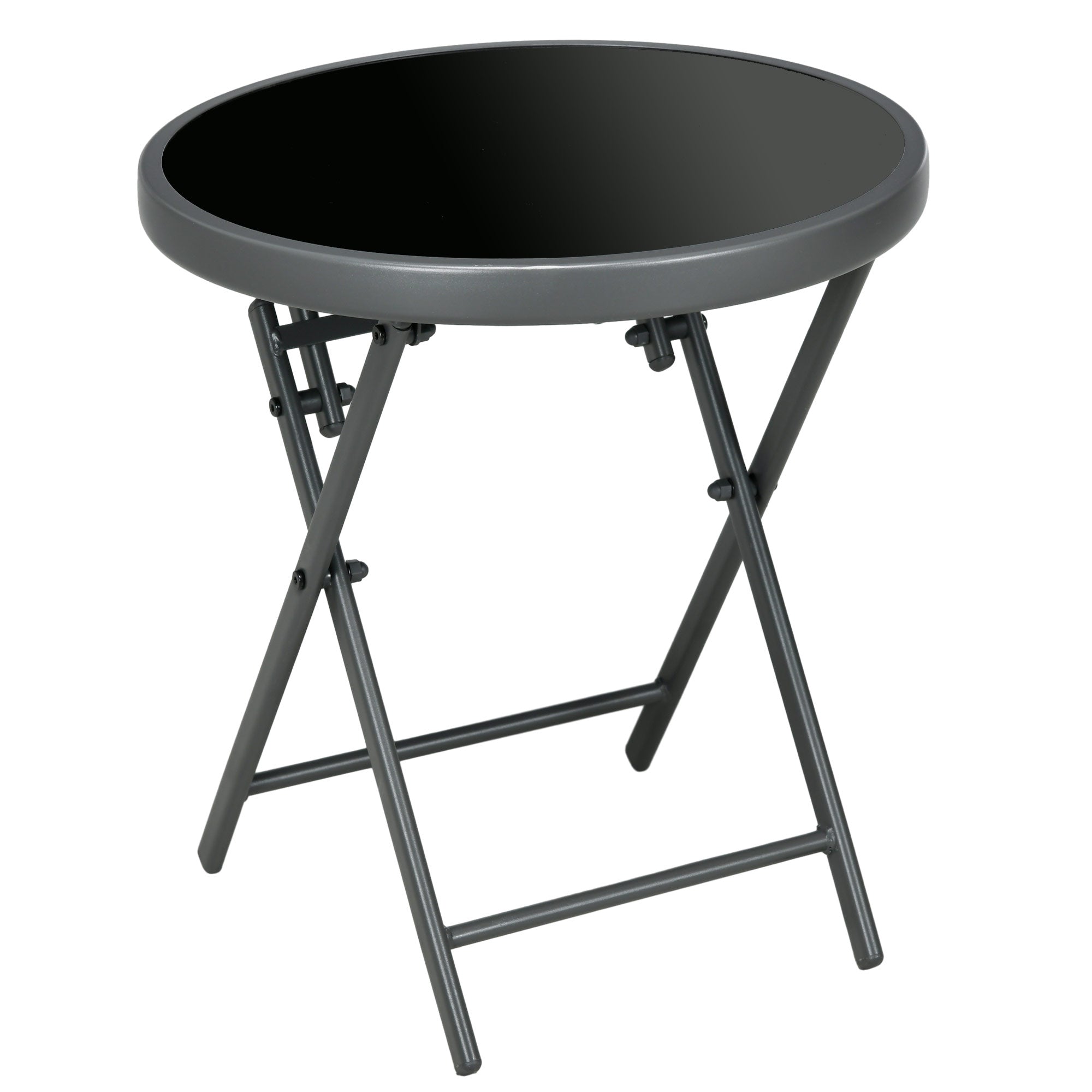 45cm Outdoor Side Table, Round Folding Patio Table with Imitation Marble Glass Top, Small Coffee Table-0