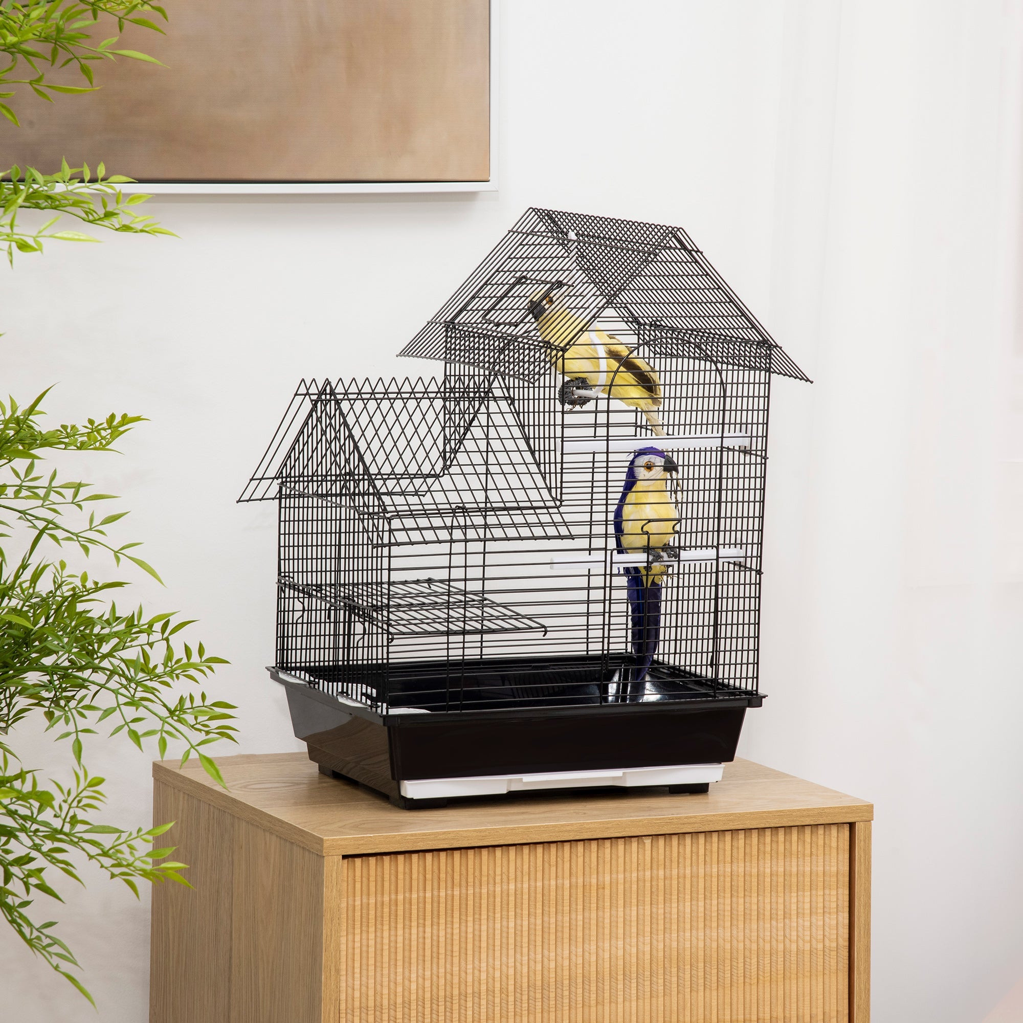 Metal Bird Cage with Stand for Parrot Cockatiel Budgie Finch Canary Food Containers Swing Ring Tray Handle Small Black 39 x 33 x 47 cm-1