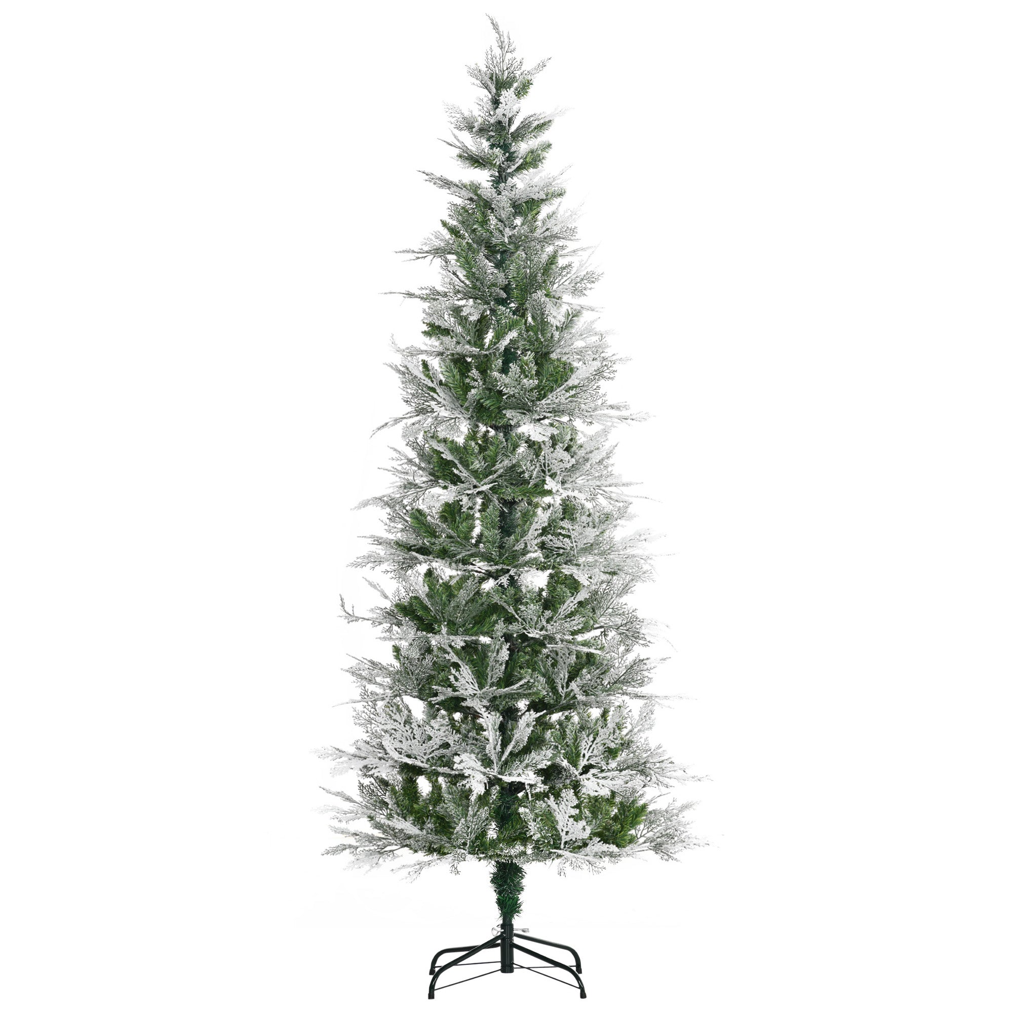 Pencil Snow Flocked Artificial Christmas Tree with Realistic Cypress Branches, Auto Open, Green-0