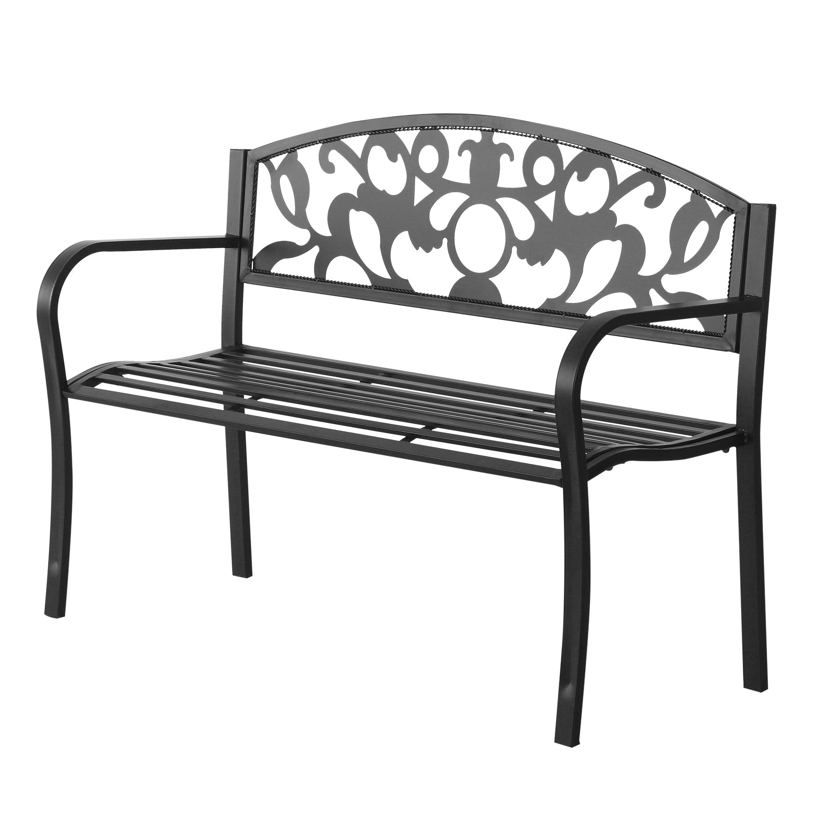 2 Seater Outdoor Patio Garden Metal Bench Park Yard Furniture Porch Chair Seat Black 128L x 91H x 50W cm-0