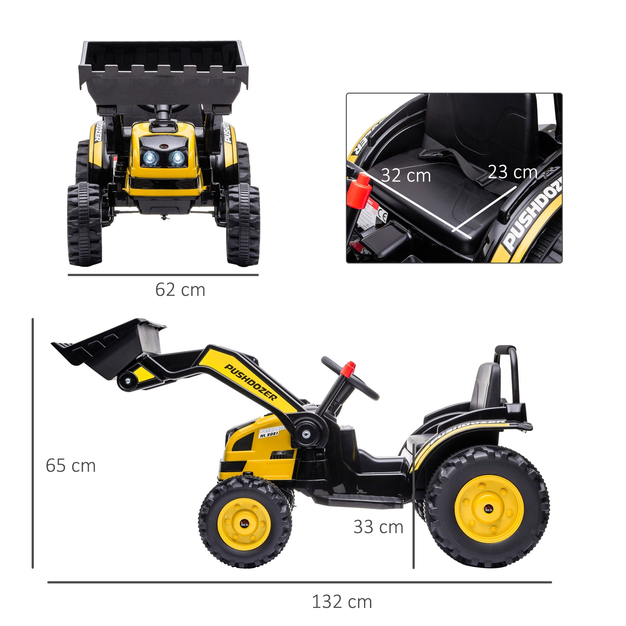 Kids Digger Ride On Excavator 6V Battery Powered Construction Tractor Music Headlight Moving Forward Backward Gear for 3-5 years old Yellow-2