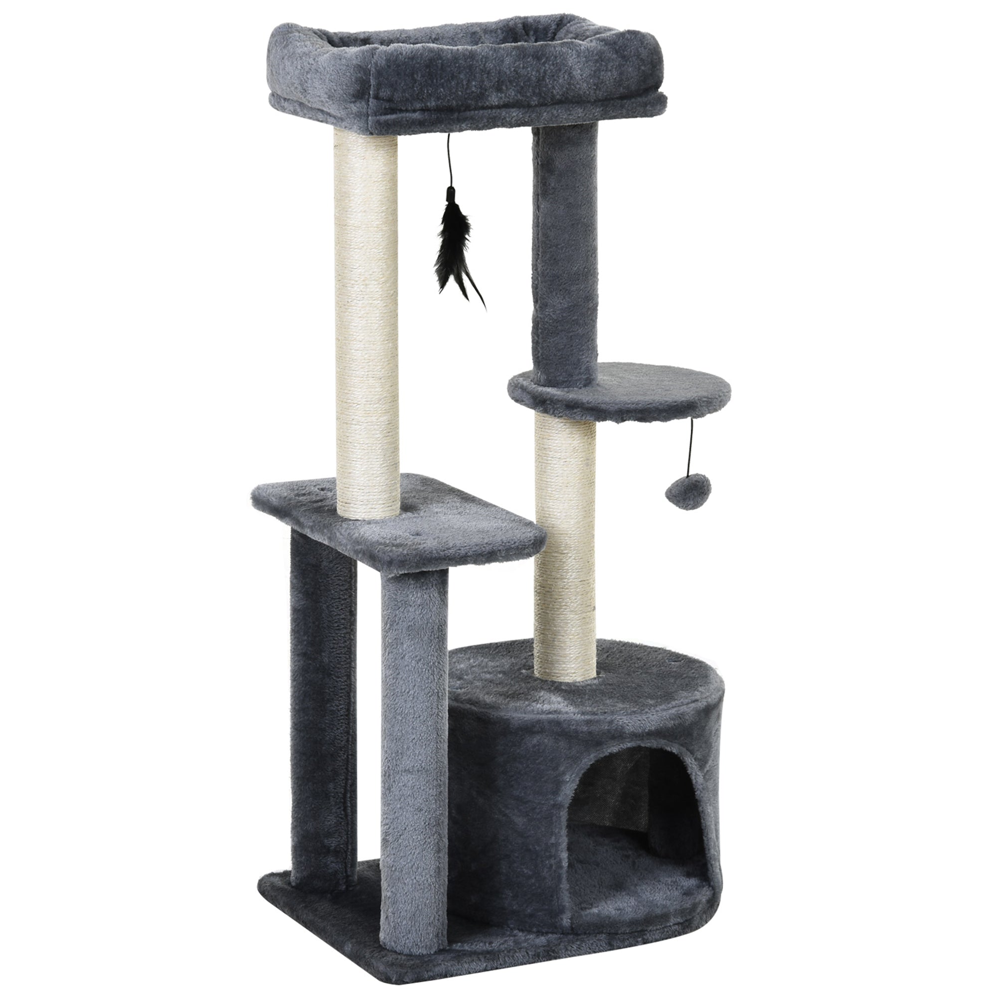 100cm Cat Tree for Indoor Cats, Multi-Activity Cat Tower with Perch House Scratching Post Platform Play Ball Rest Relax, Grey and White-0