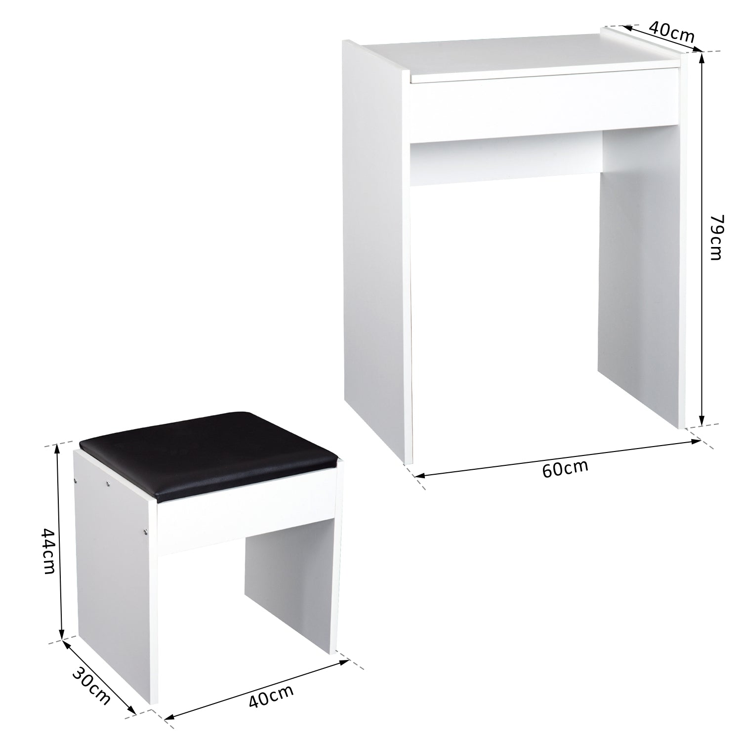 Dressing Table Set Padded Stool Dresser with Flip-up Mirror Multi-purpose - White-2