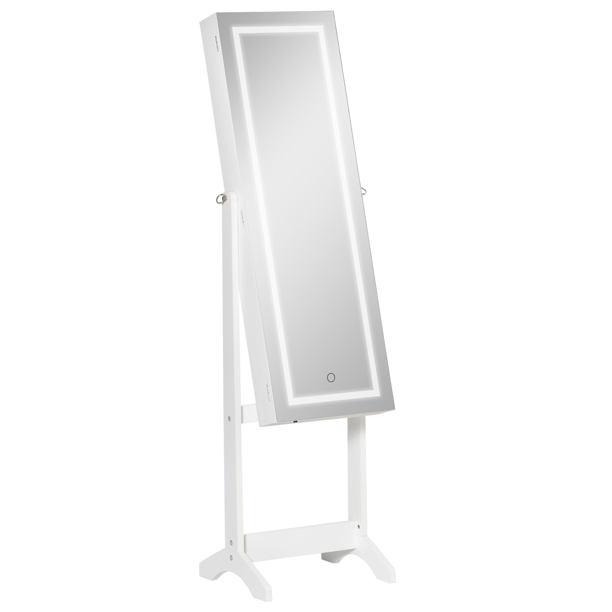 Jewellery Cabinet with LED Light, Lockable Jewellery Organiser with Full-Length Mirror for Bedroom Dressing Room, White-0