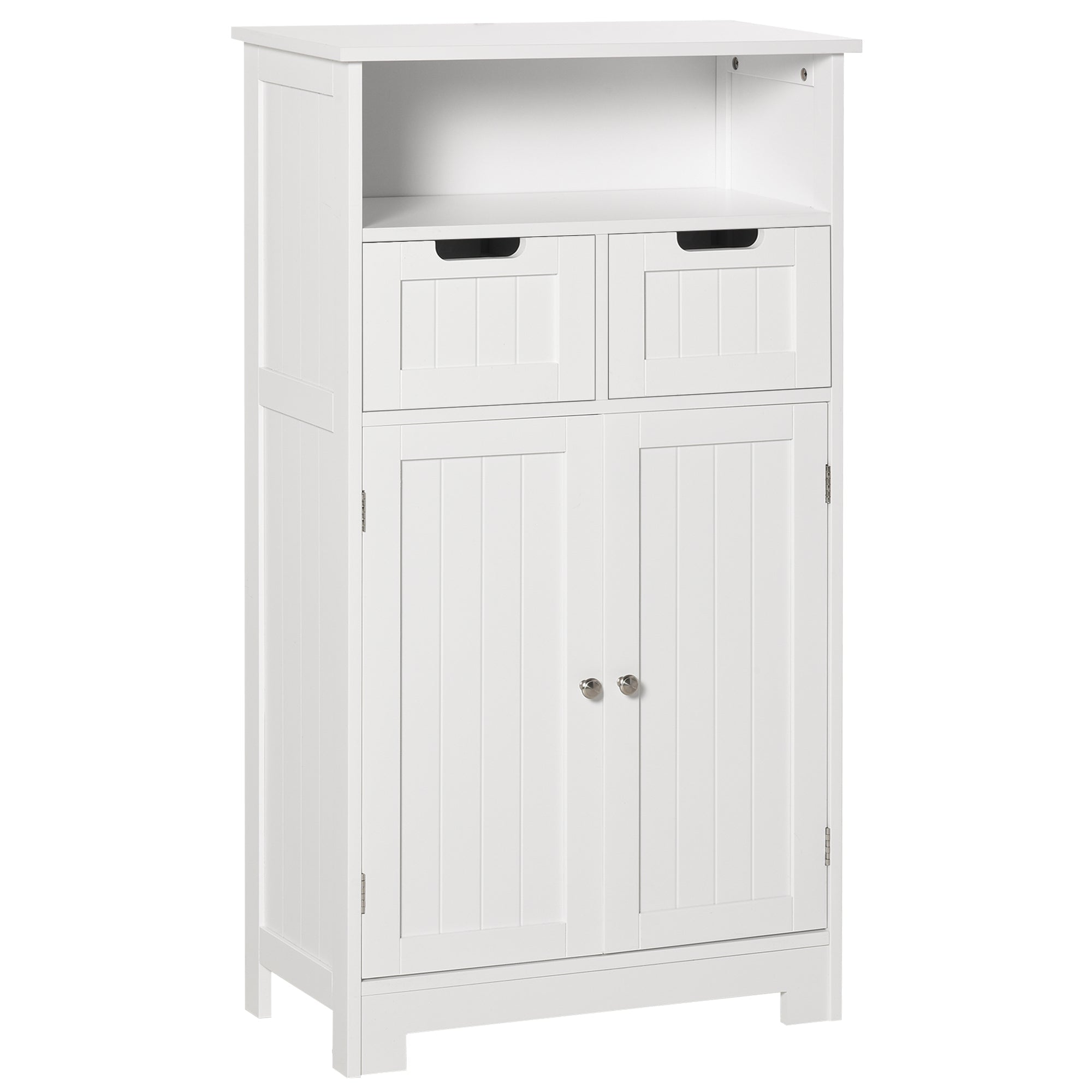 Freestanding Bathroom Cabinet, Narrow Freestanding Unit, Storage Cupboard Organizer with 2 Drawer Adjustable Shelf, White-0