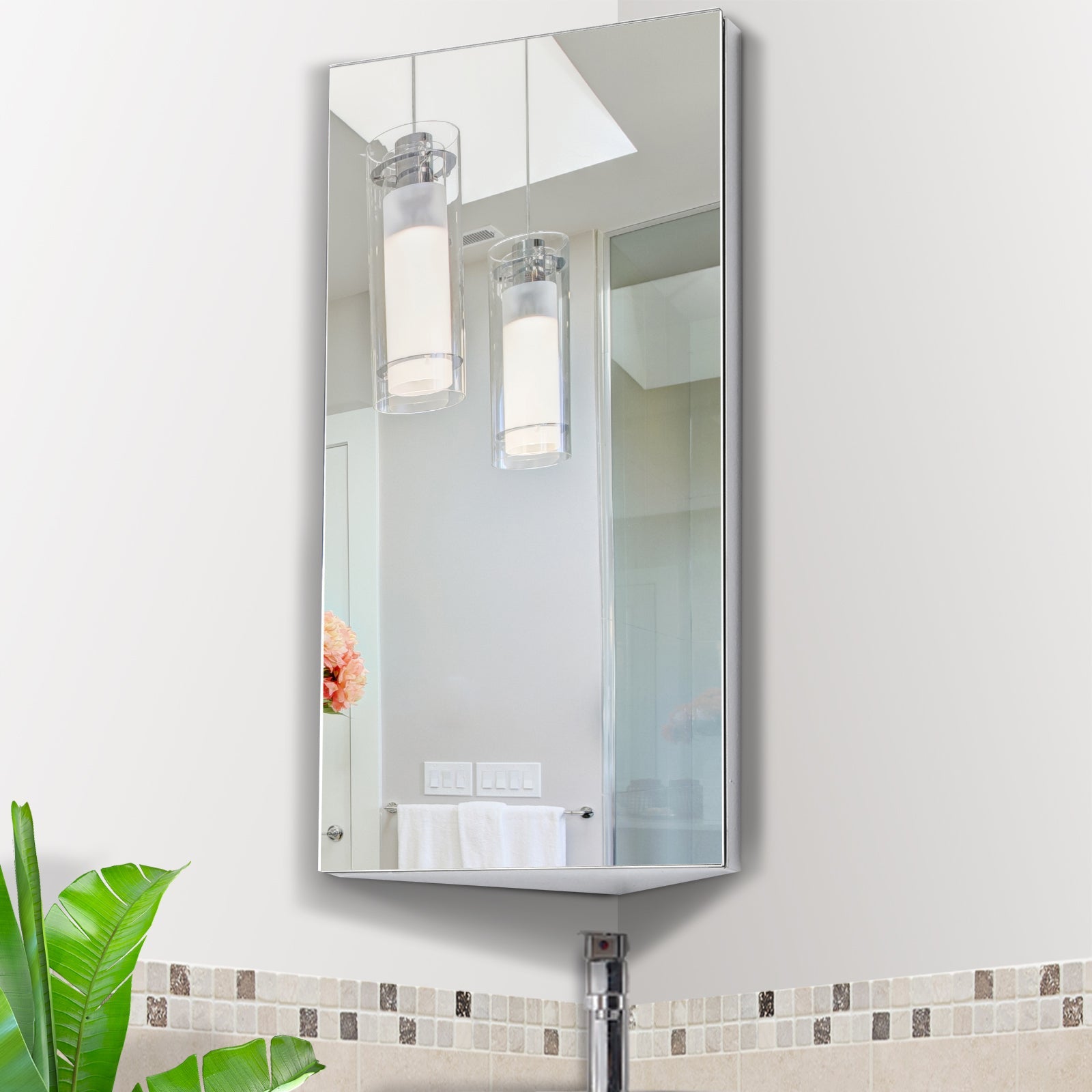 Mirror Cabinet for Bathroom Mirror Cupboard Corner Stainless Steel Wall mounted Single Door 300mm (W)-1