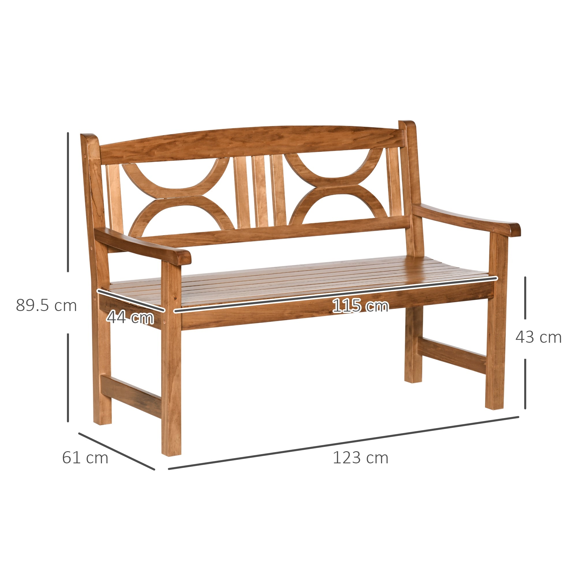2-Seater Chair, Wooden Garden Bench, Outdoor Patio Loveseat for Yard, Lawn, Porch, Natural-2