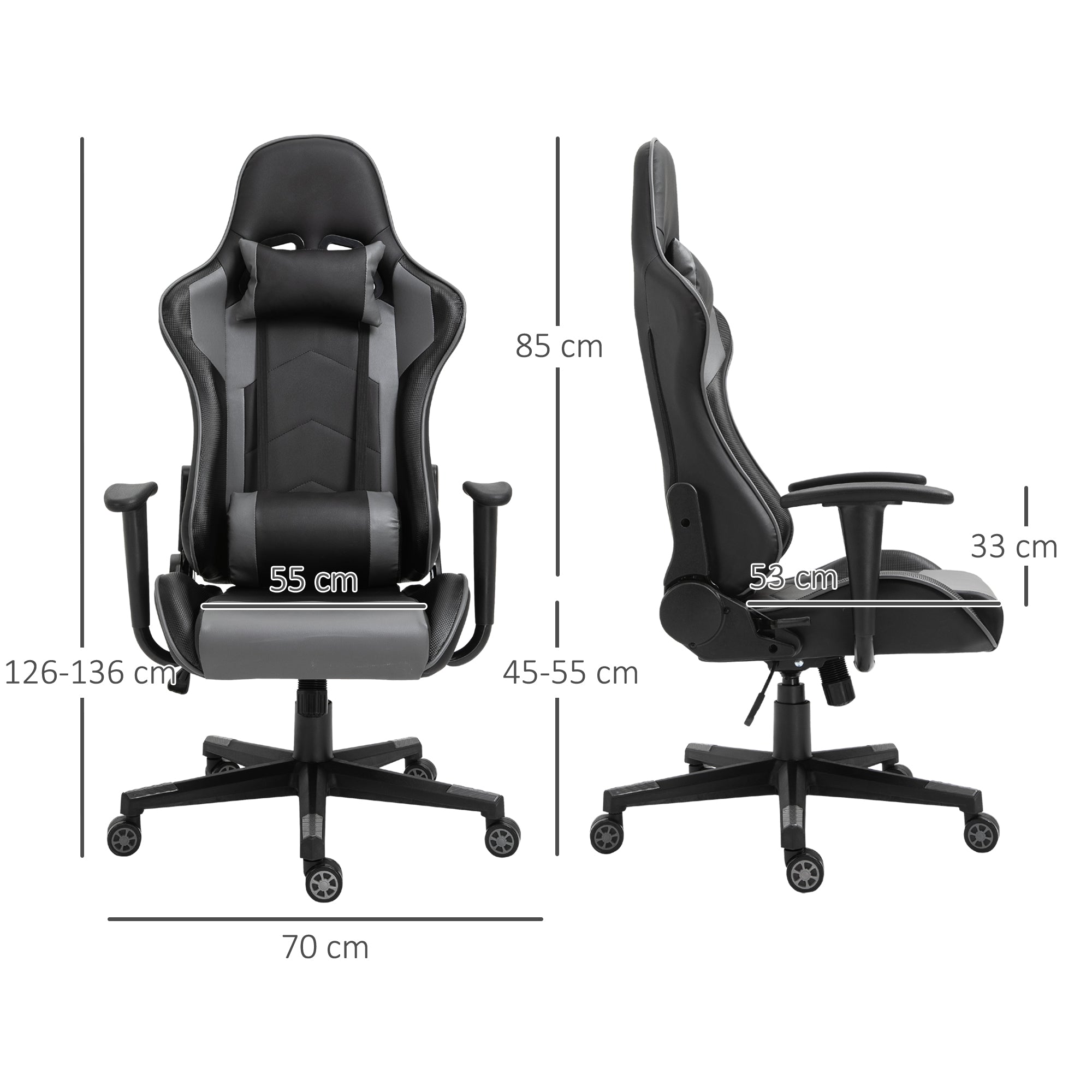 High Back Racing Gaming Chair, PU Leather Reclining Computer Chair with Head Pillow and Lumbar Support, Black-2
