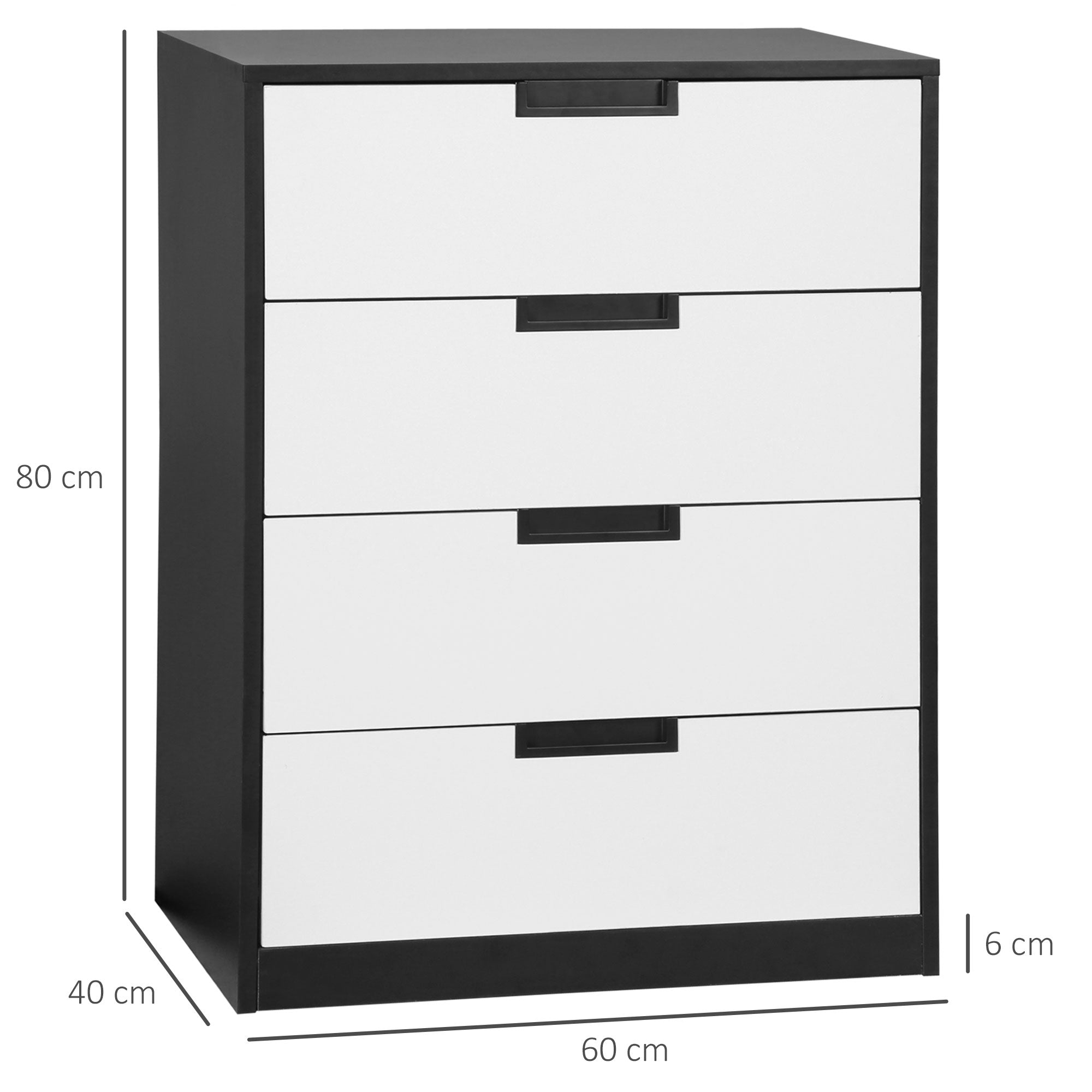 Drawer Chest, 4-Drawer Storage Cabinet Organiser for Bedroom, Living Room, 60cmx40cmx80cm, White and Black-2