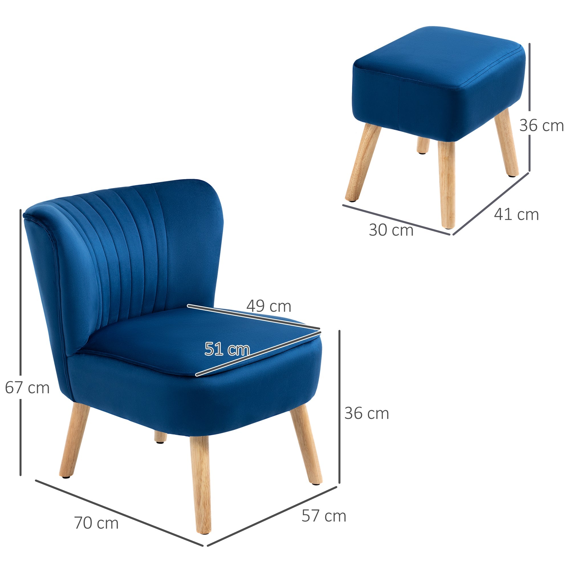 Velvet Accent Chair Occasional Tub Seat Padding Curved Back w/ Ottoman Wood Frame Legs Home Furniture, Dark Blue-2