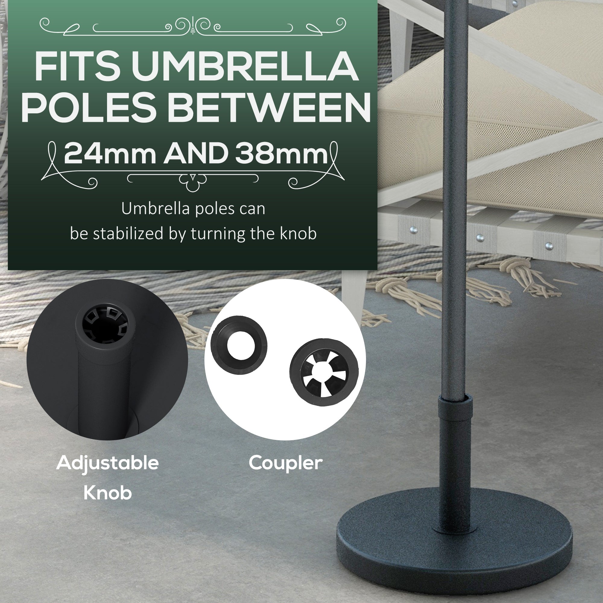 15kg Concrete Umbrella Parasol Base with Rattan Effect 46.5cm Dia Heavy Duty Parasol Stand for Outdoor Patio Umbrella-3