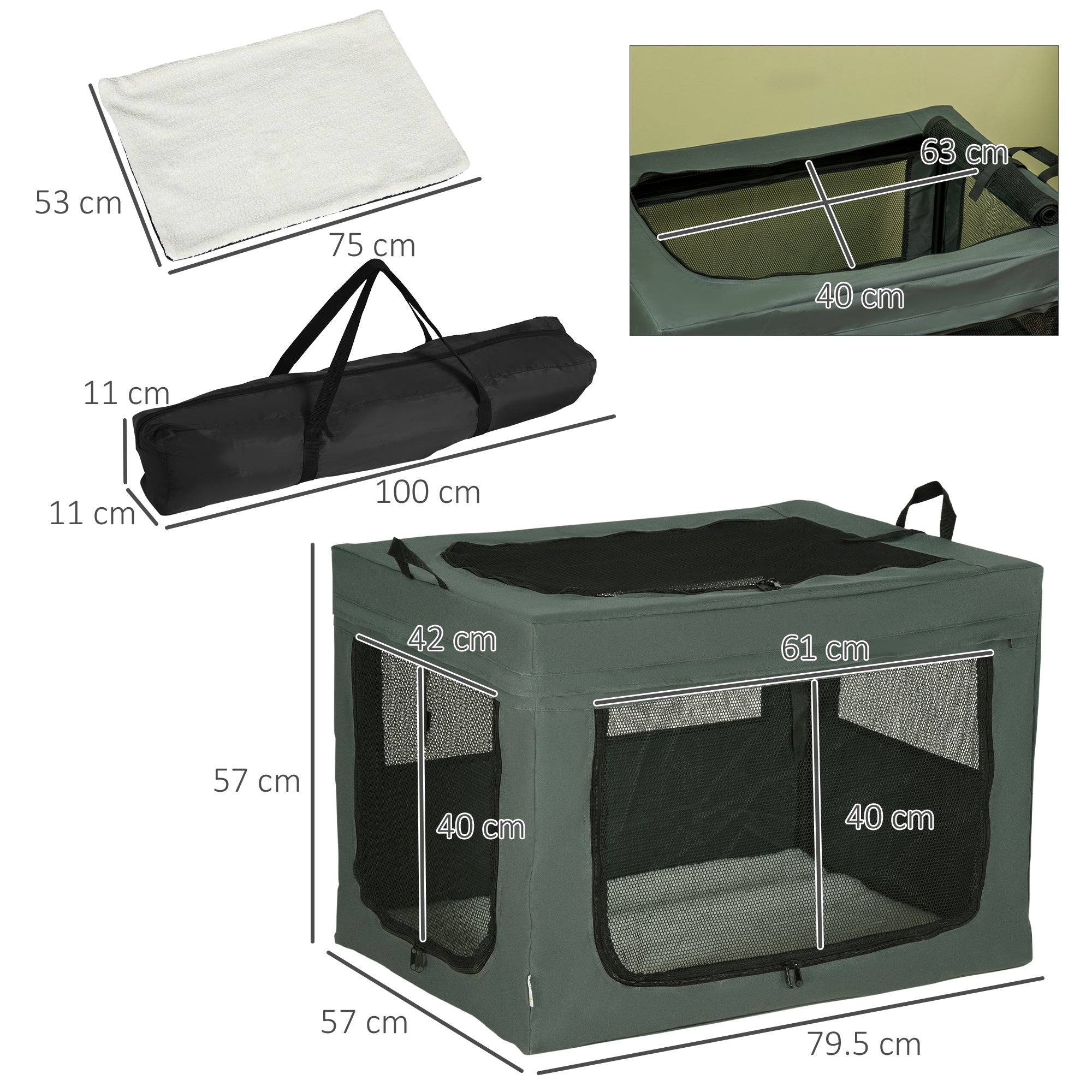 Pet Carrier, Portable Cat Carrier, Foldable Dog Bag for Small and Medium Dogs, 79.5 x 57 x 57 cm, Grey-2