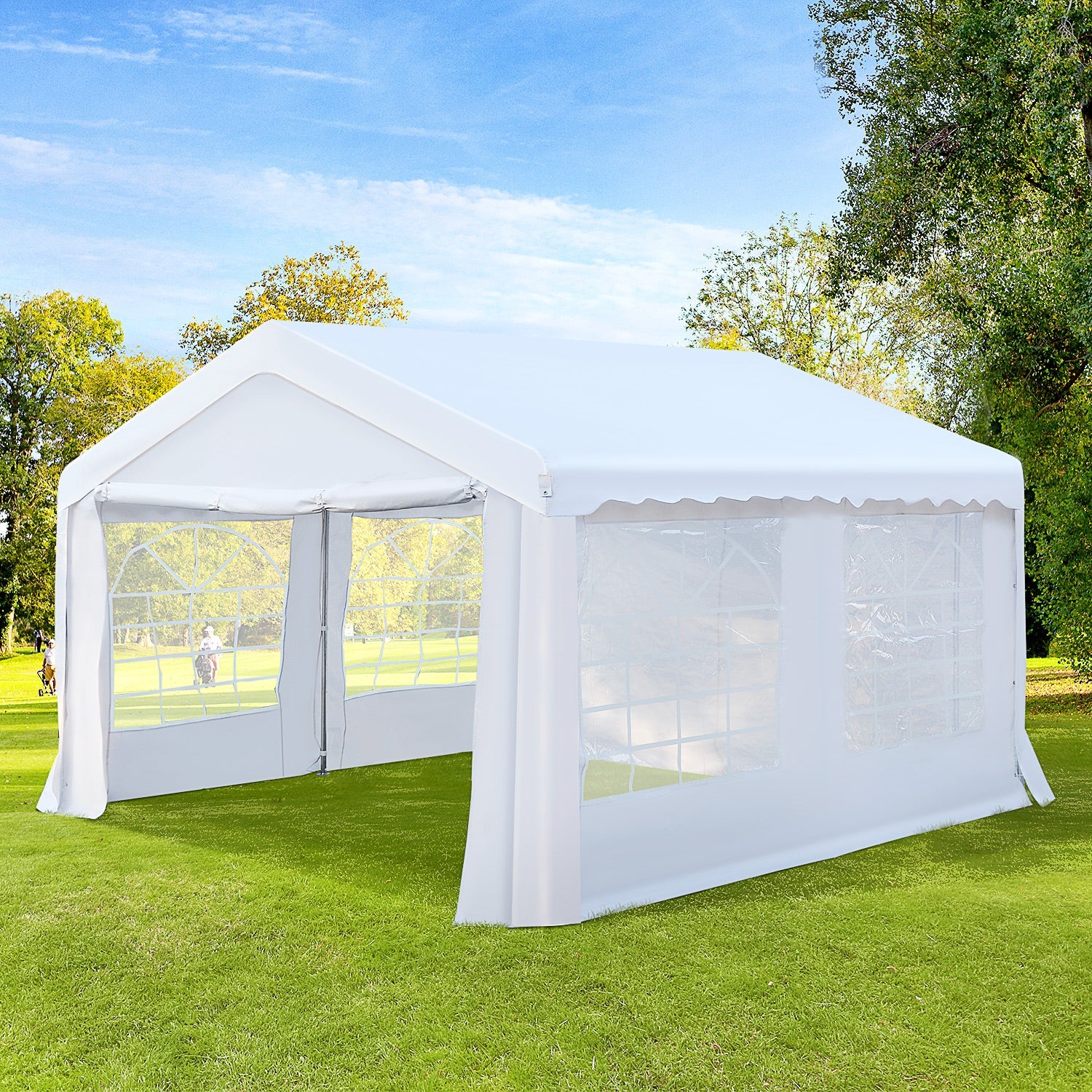 4m x 4 m Party Tents Portable Carport Shelter with Removable Sidewalls & Double Doors, Heavy Duty Party Tent Car Canopy-1