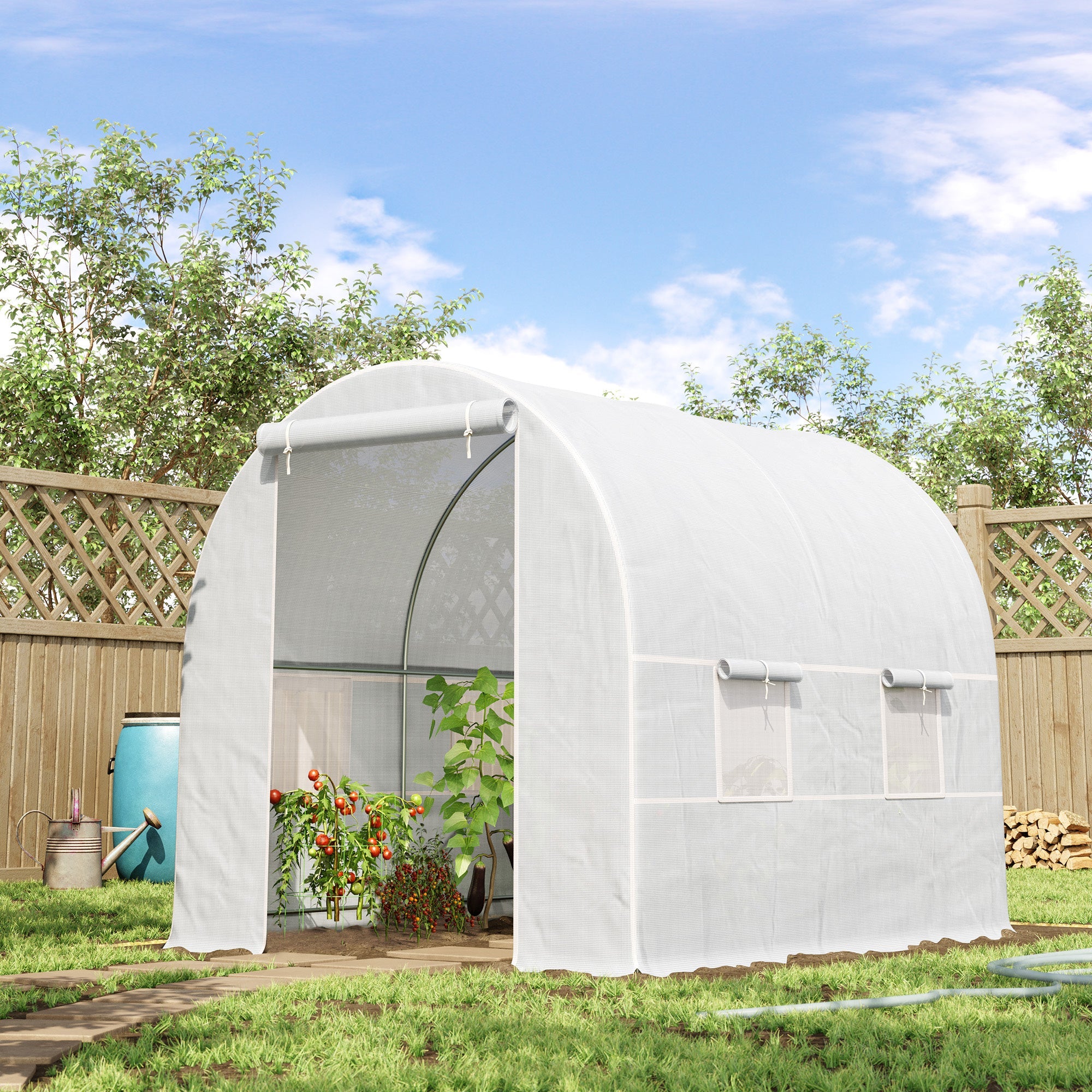 2.5 x 2 x 2 m Large Galvanized Steel Frame Outdoor Poly Tunnel Garden Walk-In Patio Greenhouse - White-1