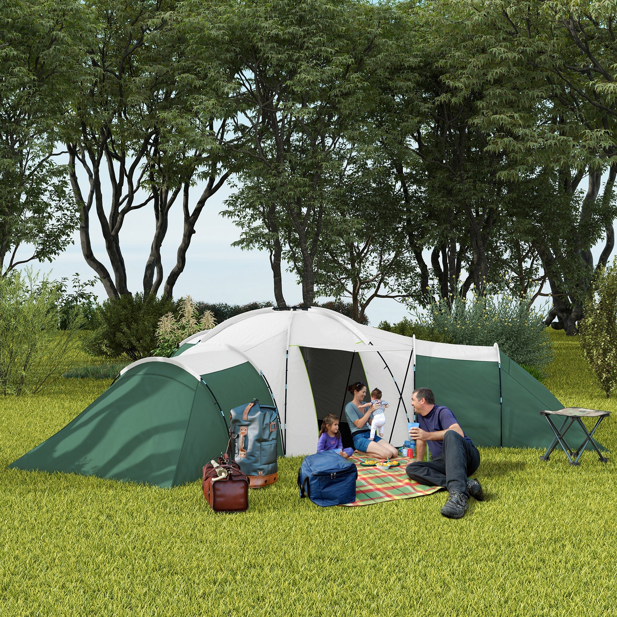 6-9 Man Tent with Bedrooms and Living Room, Accessories Included-1