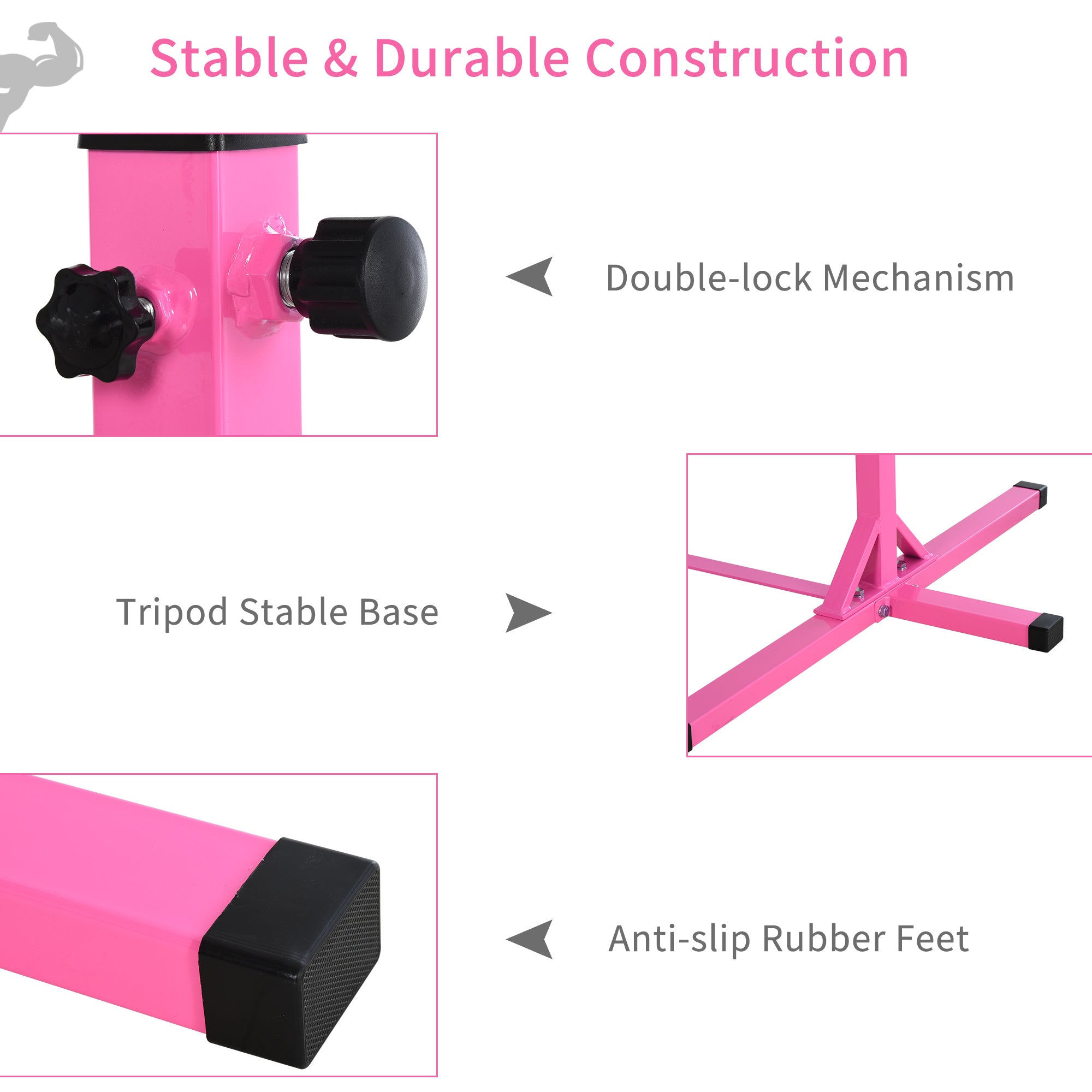 Steel Frame Adjustable Horizonal Gymnastics Bar for Kids Pink-4
