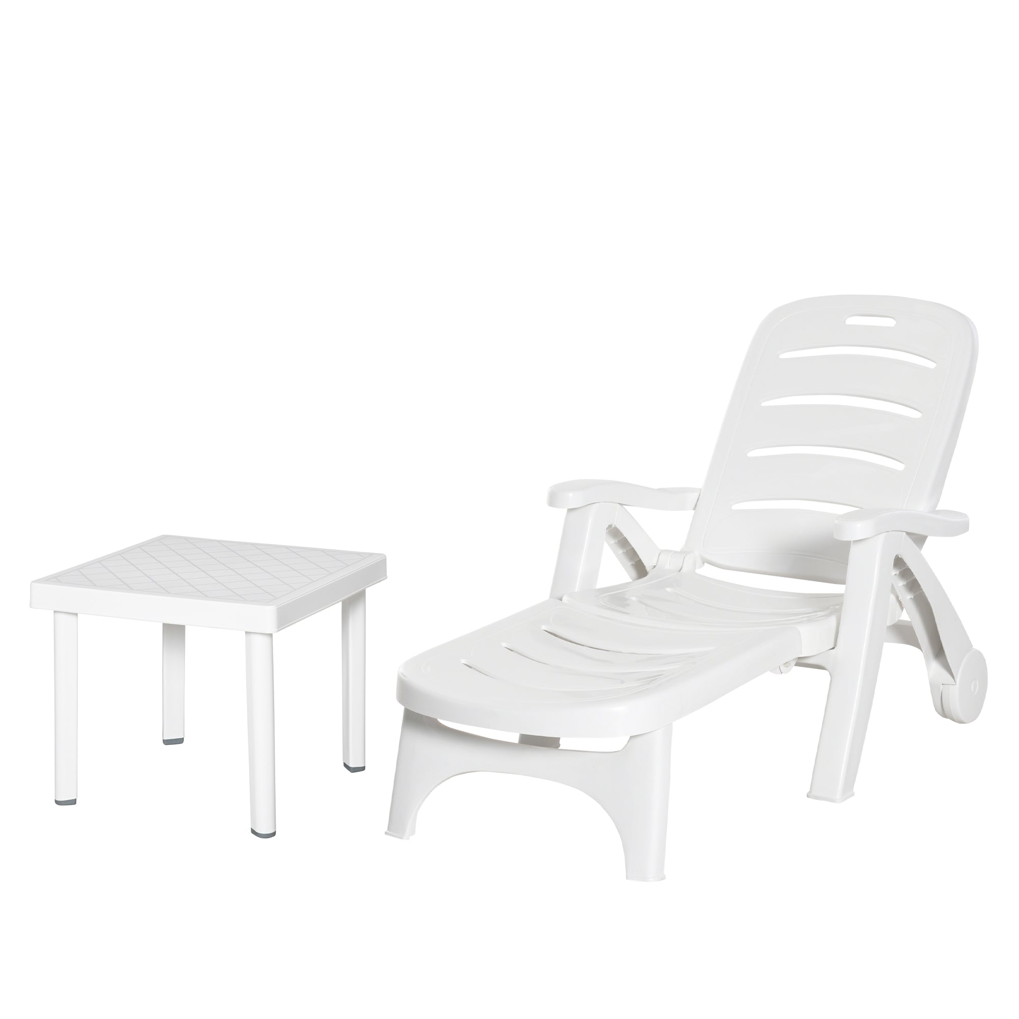 2pcs Garden Furniture Set Outdoor Furniture Set Dining Table, 1 Lounge Chair and 1 Garden Side Table White-0