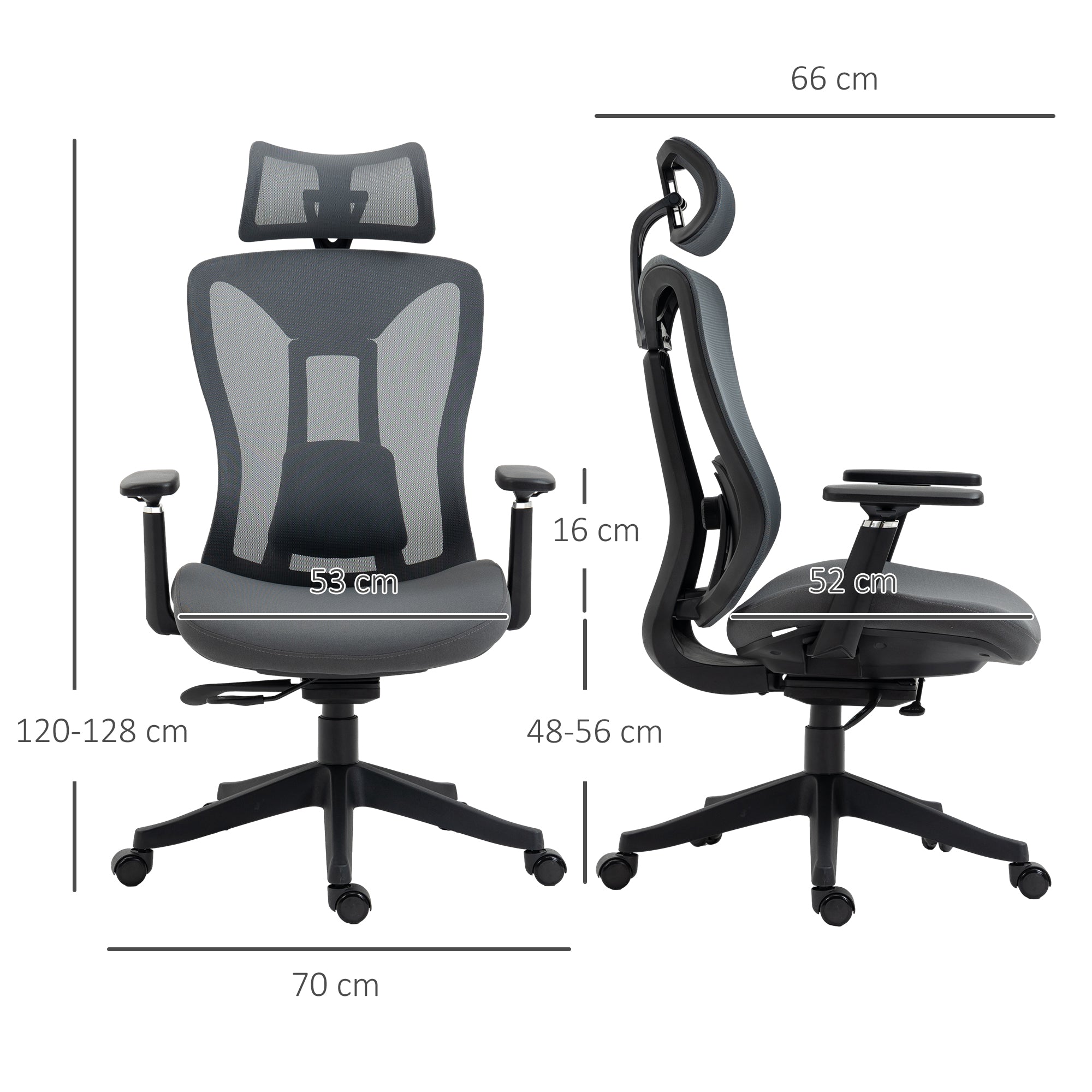 Mesh Office Chair, Reclining Desk Chair with Adjustable Headrest, Lumbar Support, 3D Armrest, Sliding Seat, Swivel Wheels, Grey-2