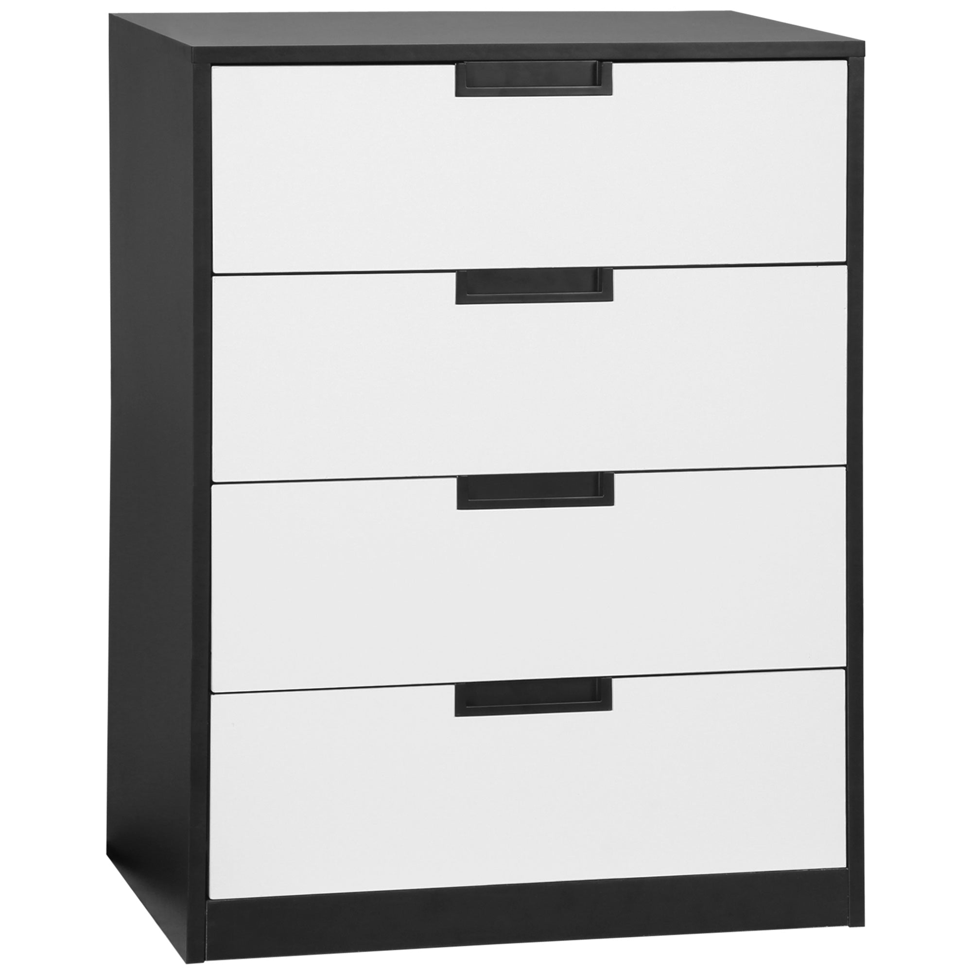 Drawer Chest, 4-Drawer Storage Cabinet Organiser for Bedroom, Living Room, 60cmx40cmx80cm, White and Black-0