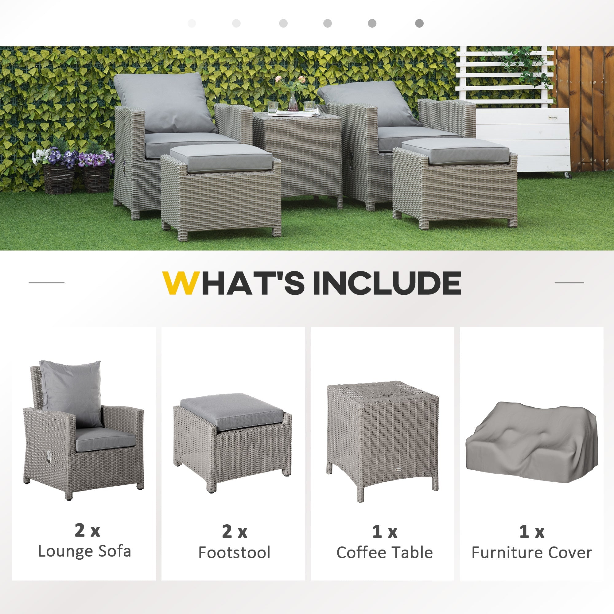 2 Seater Outdoor PE Rattan Patio Furniture Set Lounge Sofa Footstool Cooler Bar Coffee Table Conversation Set with Olefin Cushion-3