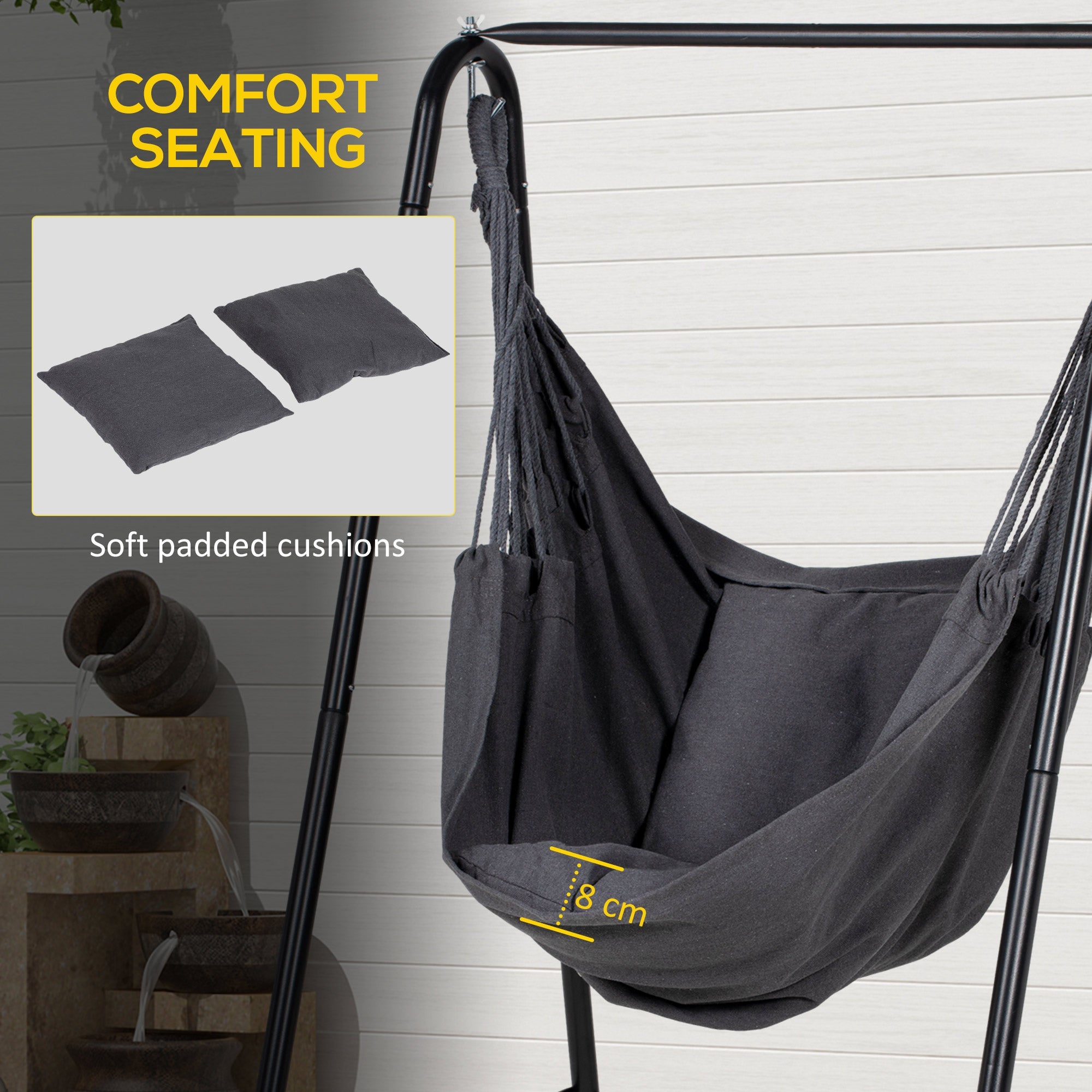 Hammock Chair with Stand, Hammock Swing Chair with Cushion, Dark Grey-4