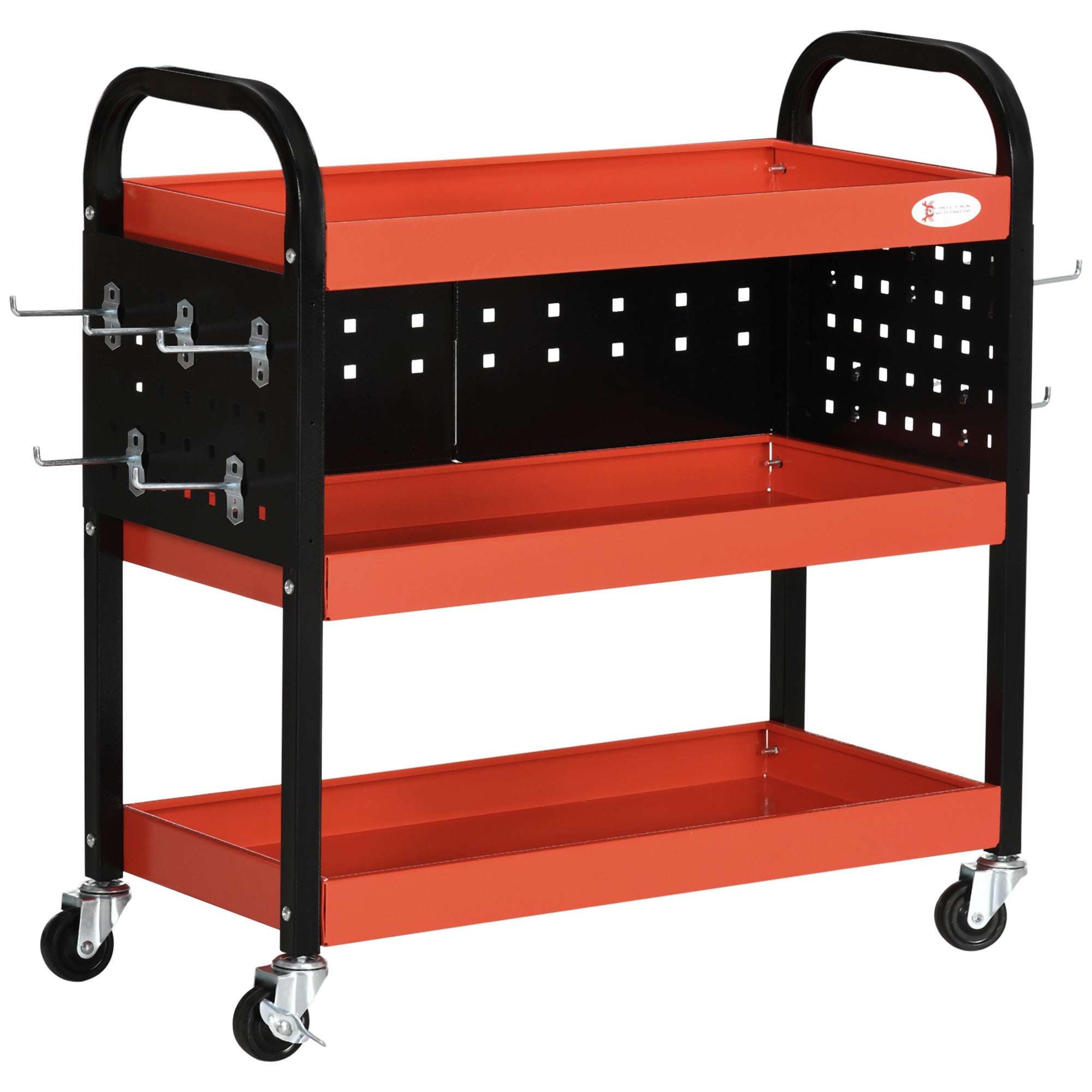 3 Tier Shelf Tool Cart Storage Trolley Wheel Cart for Garage Workshop Warehouse DIY Tool with 10 Hooks 100 kg Red-0