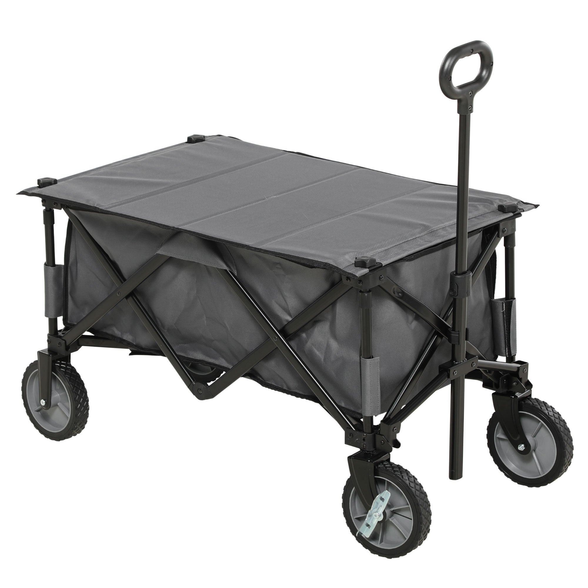 Garden Trolley, Cargo Traile on Wheels, Folding Collapsible Camping Trolley, Outdoor Utility Wagon, Dark Grey-0