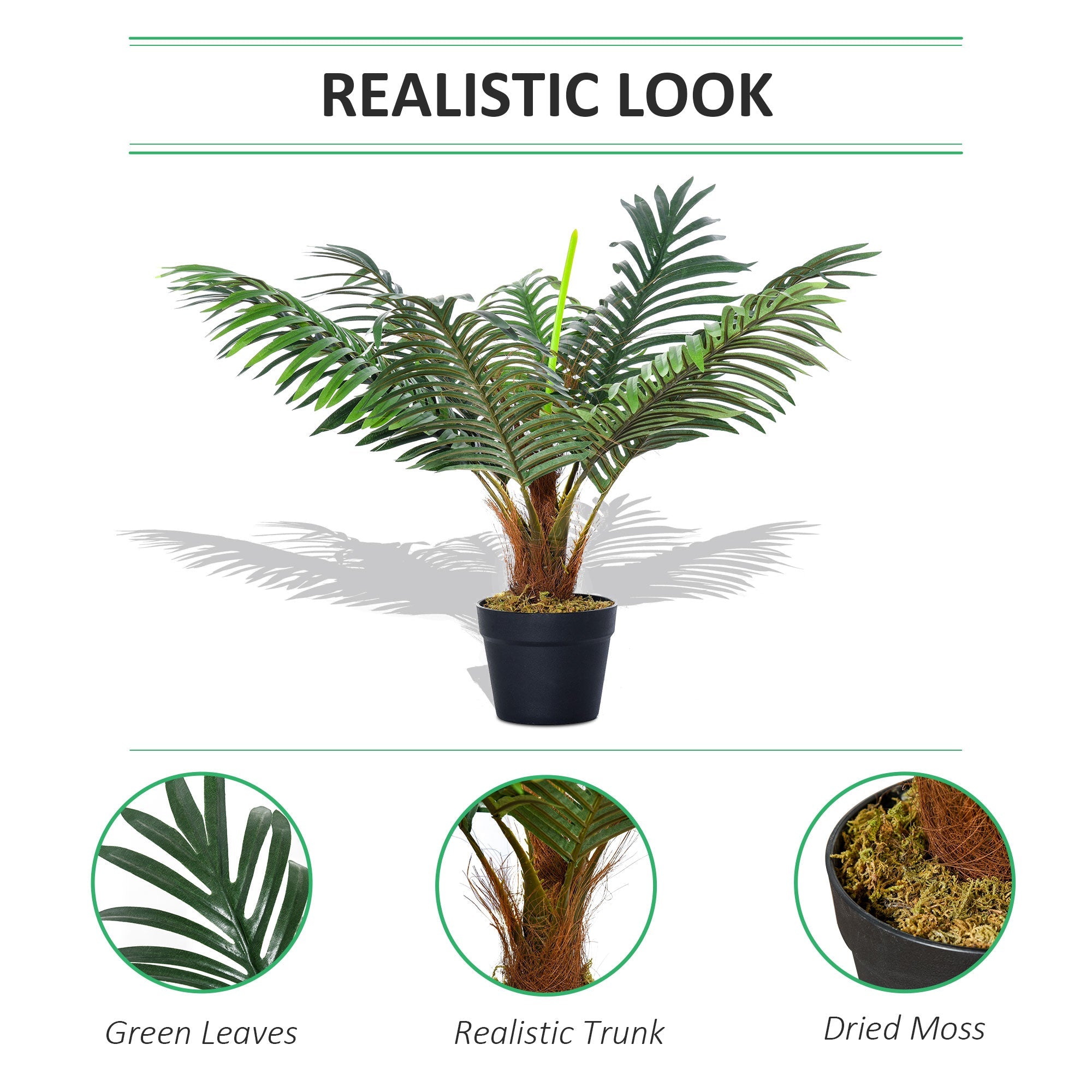 Artificial Palm Tree Decorative Plant 8 Leaves with Nursery Pot, Fake Tropical Tree for Indoor Outdoor Décor, 60cm-3