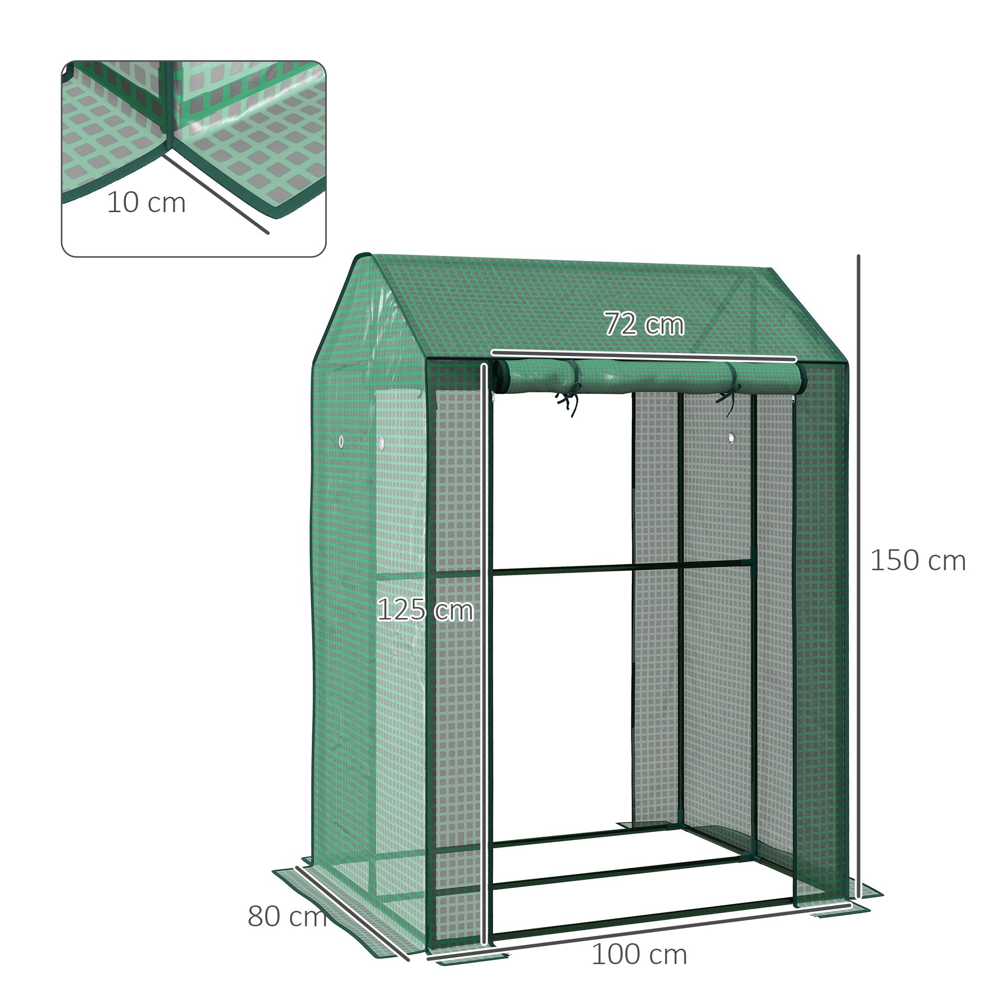 2-Room Green House, Mini Greenhouse with 2 Roll-up Doors, Vent Holes and Reinforced Cover, 100 x 80 x 150cm-2