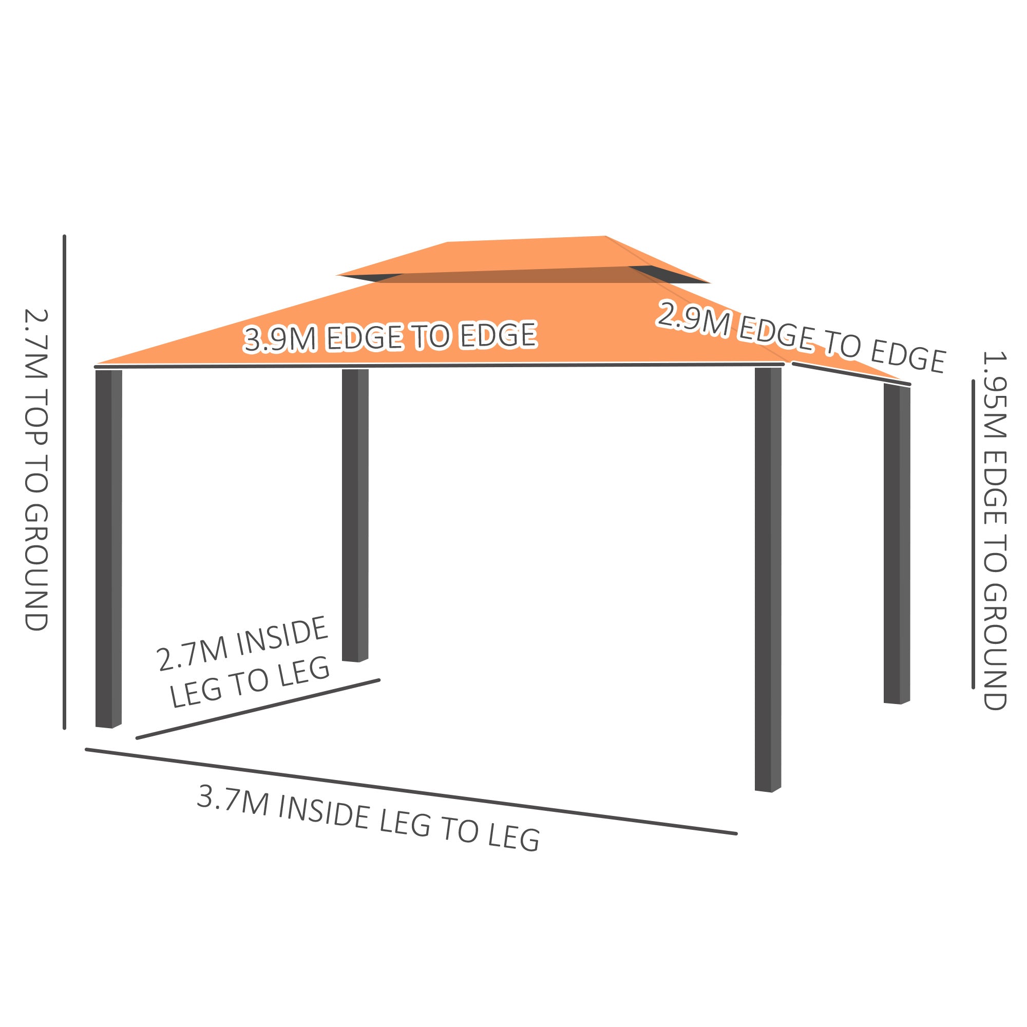 3 x 4 m Aluminium Metal Gazebo Marquee Canopy Pavilion Patio Garden Party Tent Shelter with Nets and Sidewalls - Orange-2