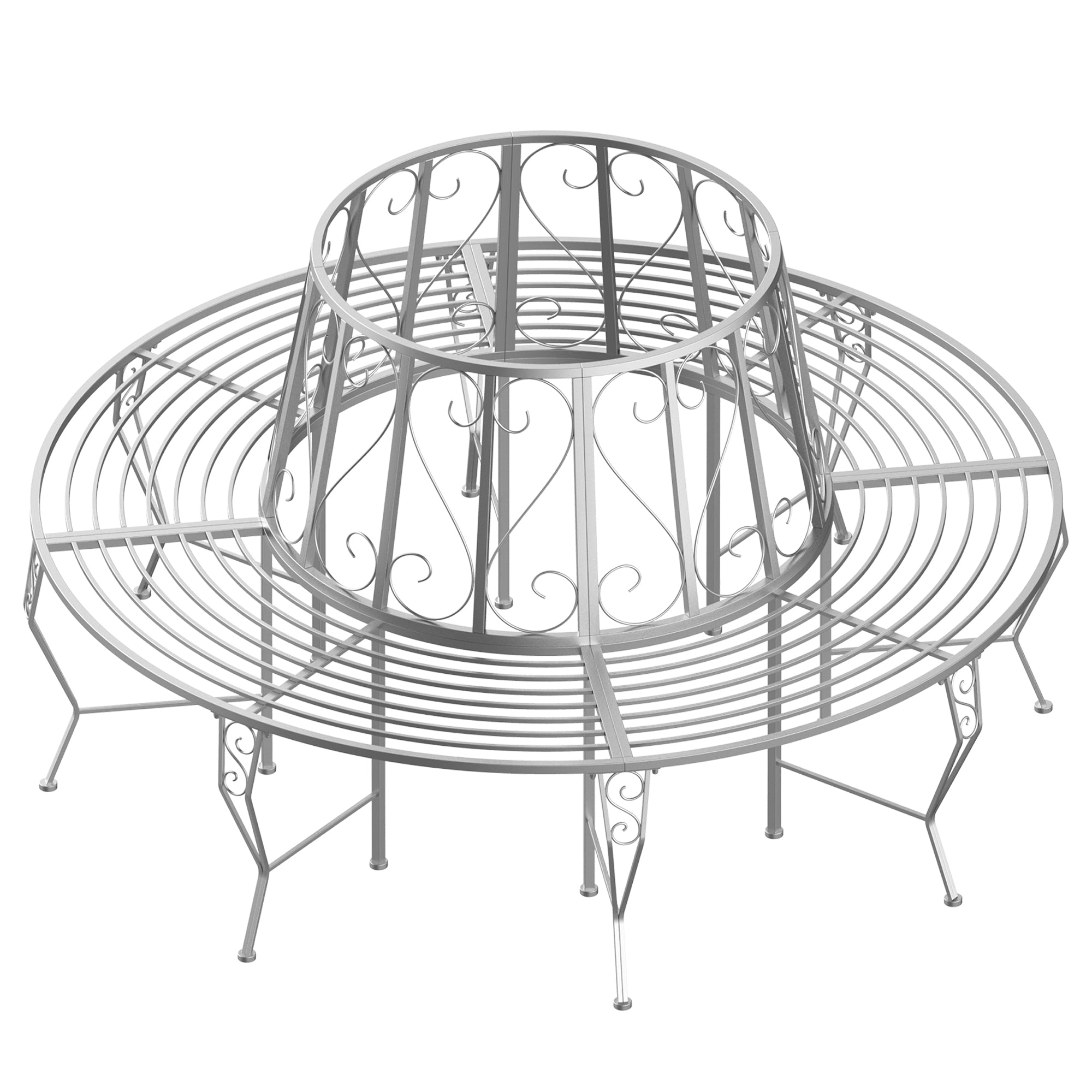 Outdoor Garden Metal Round Tree Bench Seat Diameter 160cm Height 90cm Silver-0