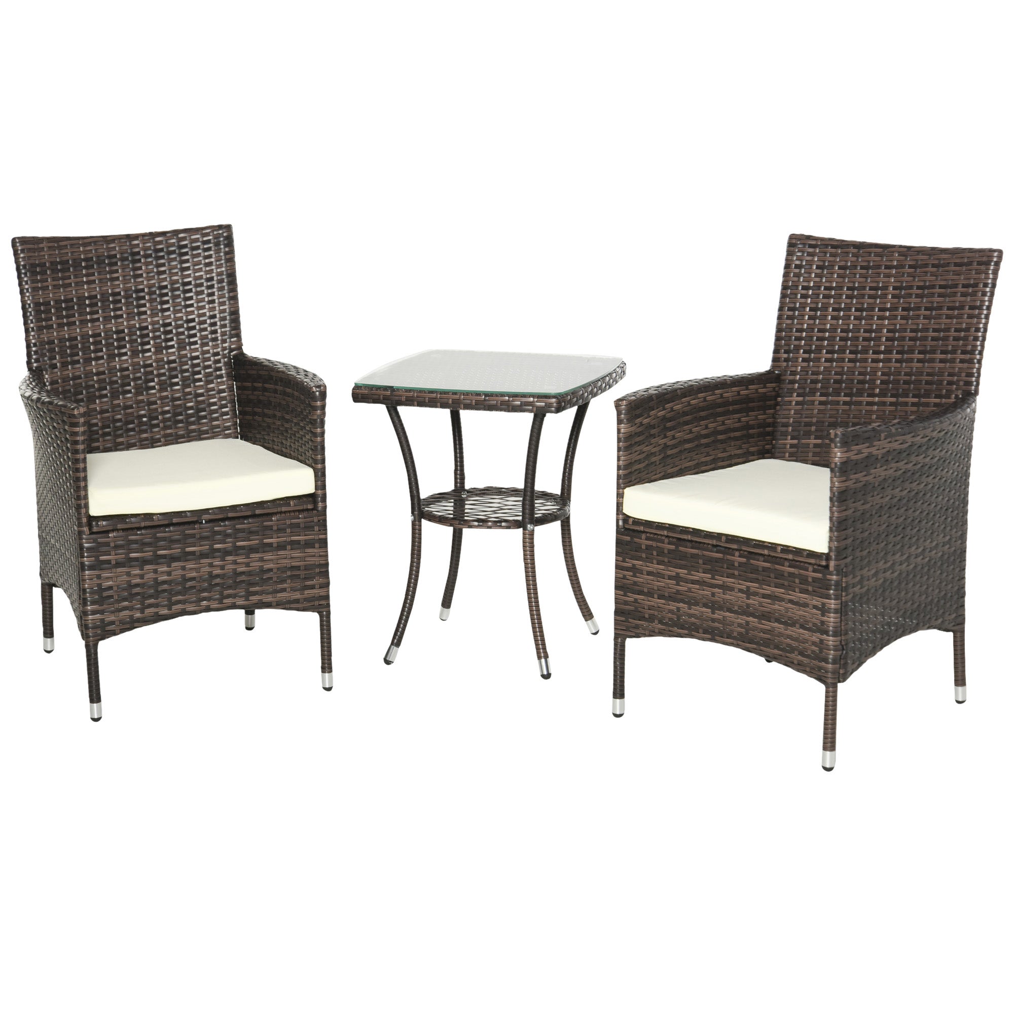 Garden Outdoor Rattan Furniture Bistro Set 3 PCs Patio Weave Companion Chair Table Set Conservatory (Brown)-0