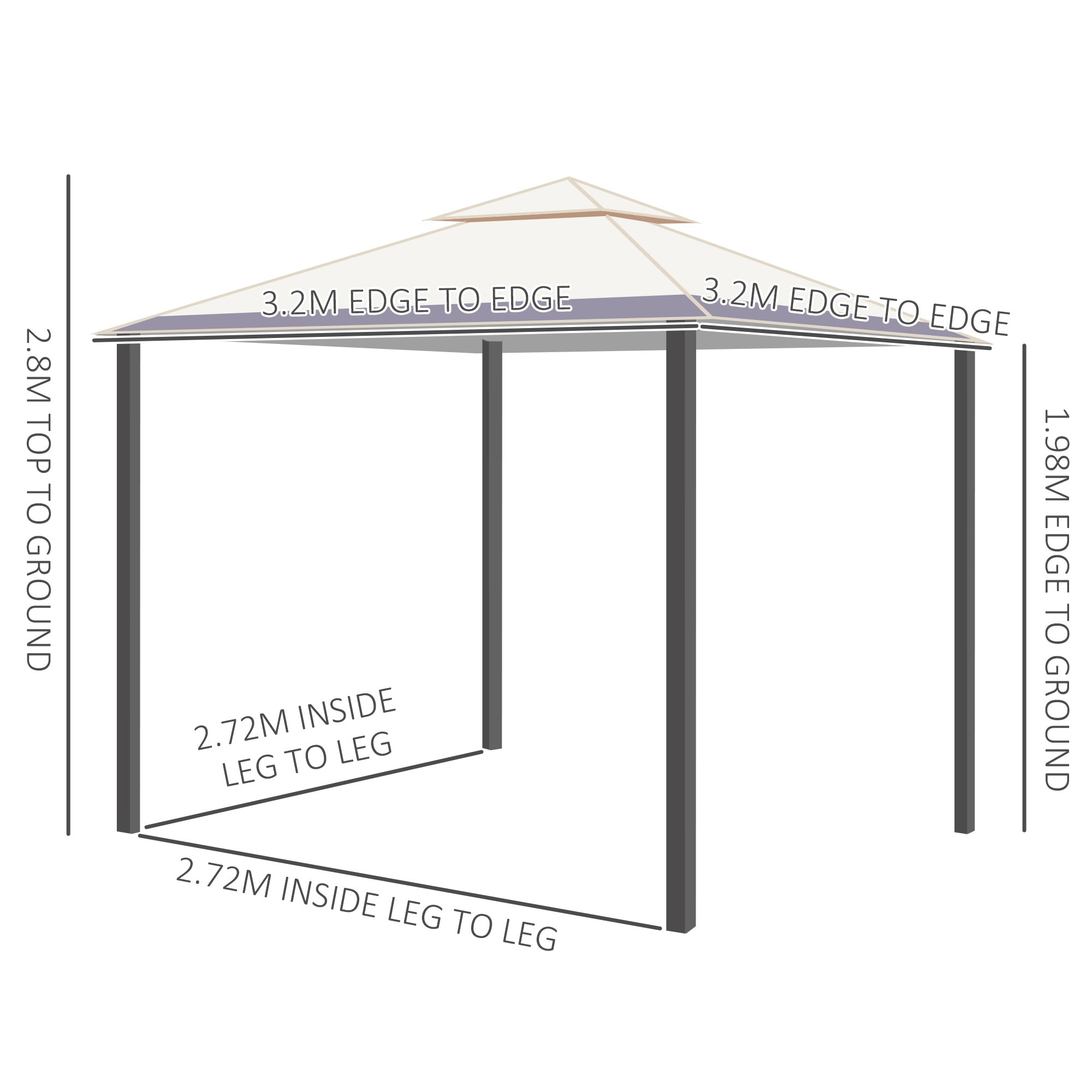 3.2m x 3.2m Vented Roof Steel Frame Gazebo Beige-2