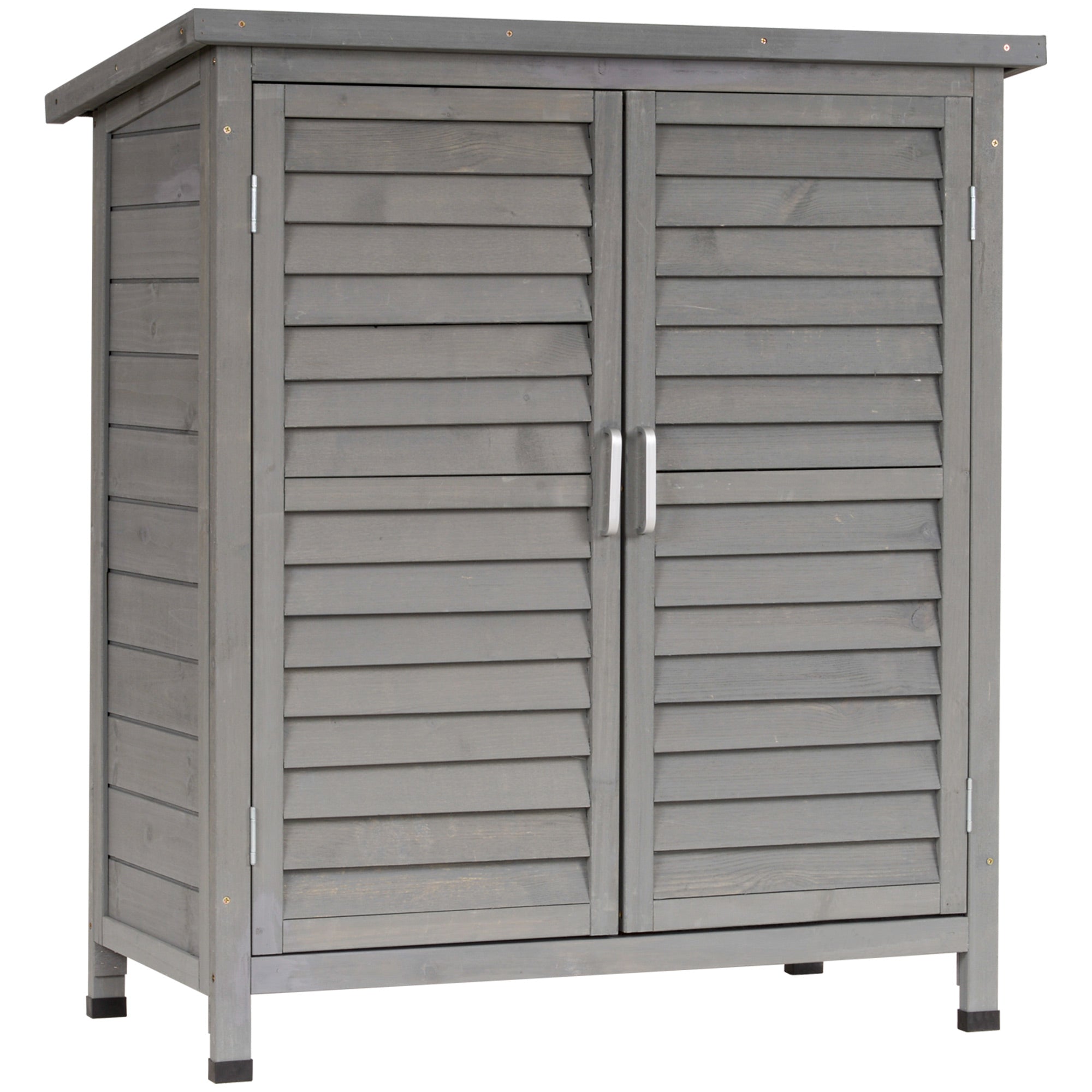 Garden Shed Wooden Garden Storage Shed 2 Door Unit Solid Fir Wood Garage Tool Organisation Cabinet, 87L x 46.5W x 96.5Hcm, Grey-0