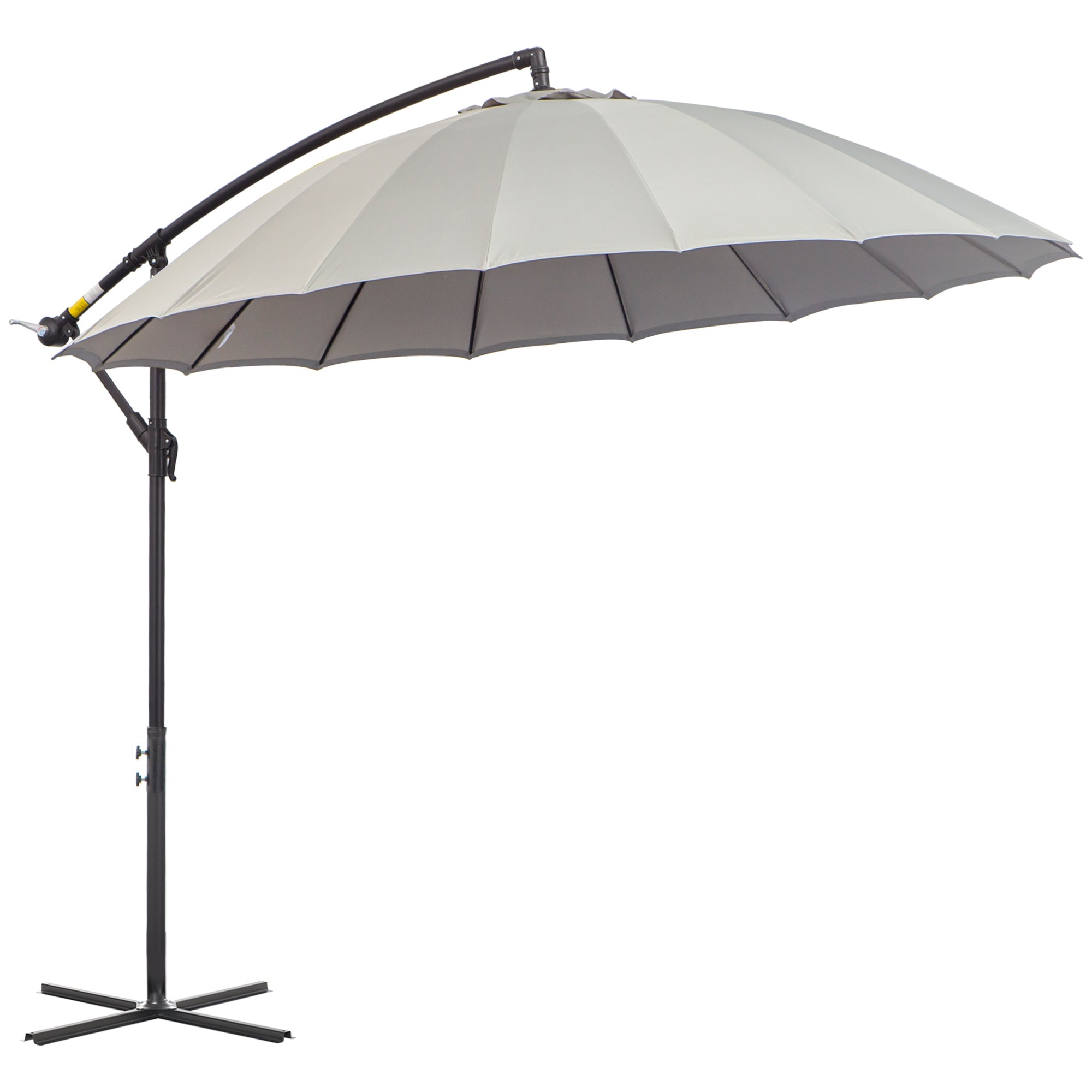 3(m) Cantilever Garden Hanging Banana Sun Umbrella with Crank Handle, 18 Sturdy Ribs and Cross Base, Grey-0