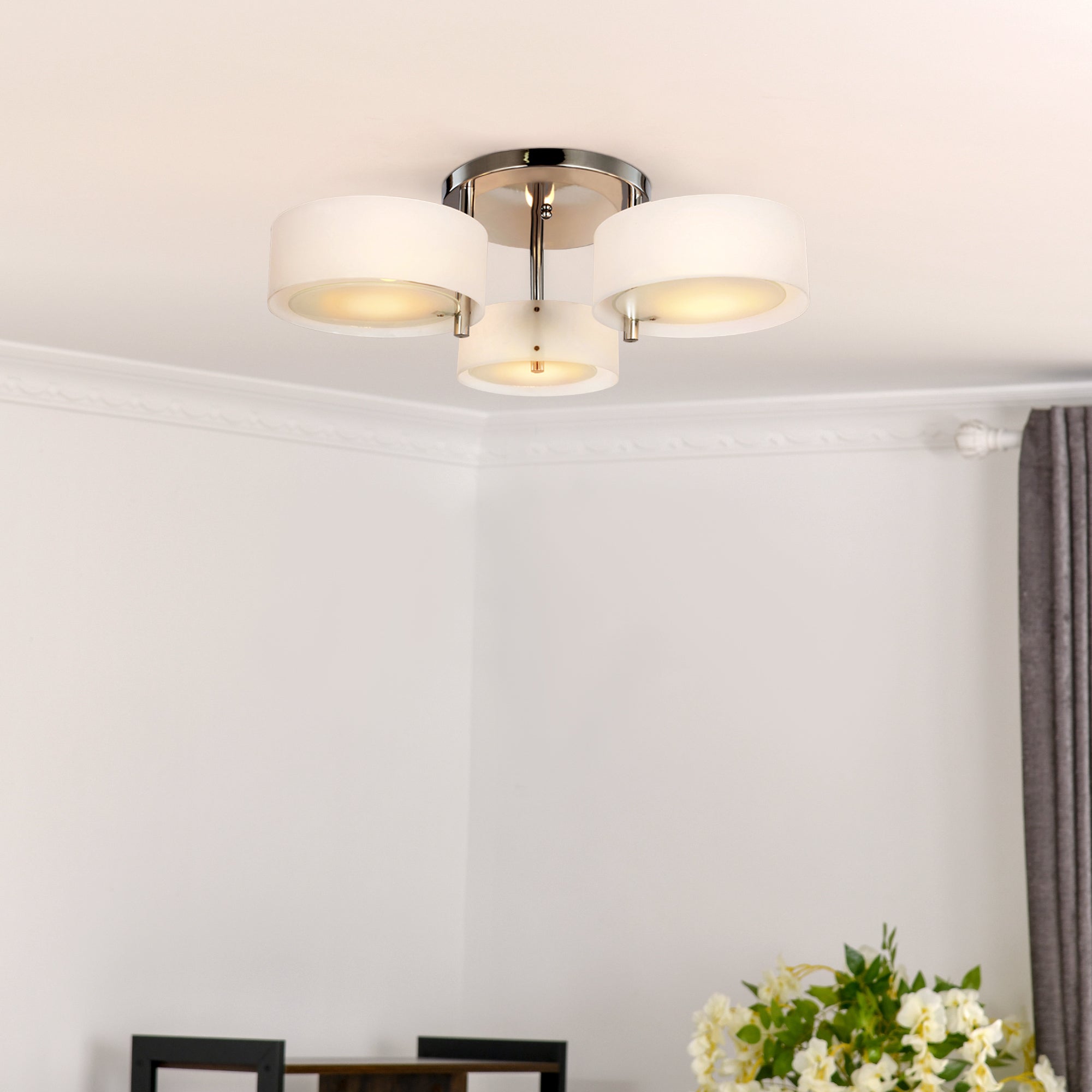 Acrylic Lamp Indoor 3 Light Pendant Chandelier Flush Mount Office Living Room Bedroom w/ Chrome Finish-1