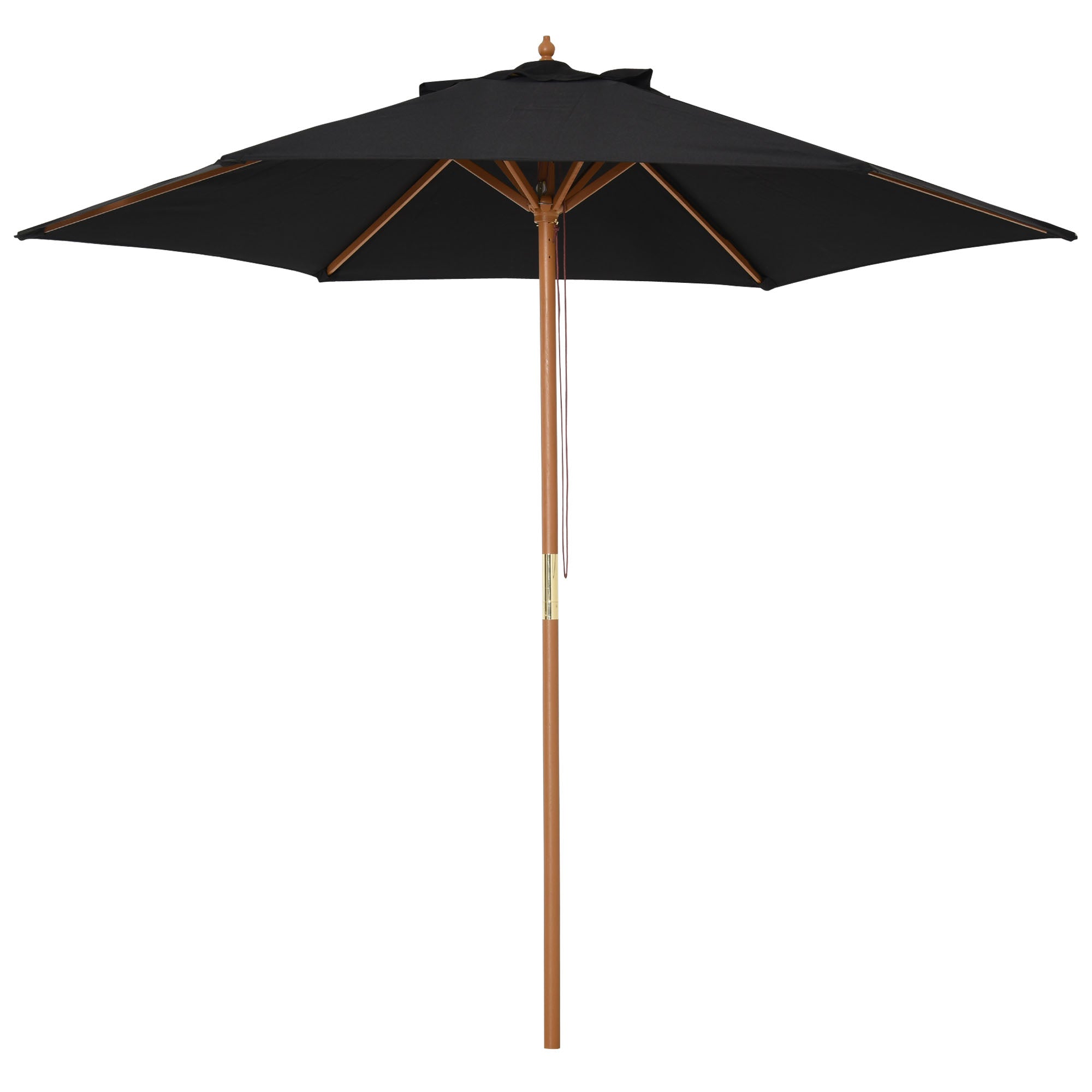 2.5m Wood Garden Parasol Sun Shade Patio Outdoor Wooden Umbrella Canopy Black-0