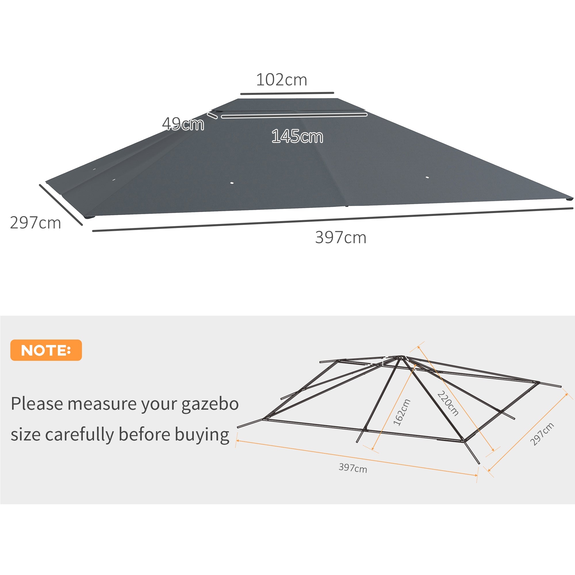 3 x 4m Gazebo Canopy Replacement Cover, Gazebo Roof Replacement (TOP COVER ONLY), Dark Grey-2