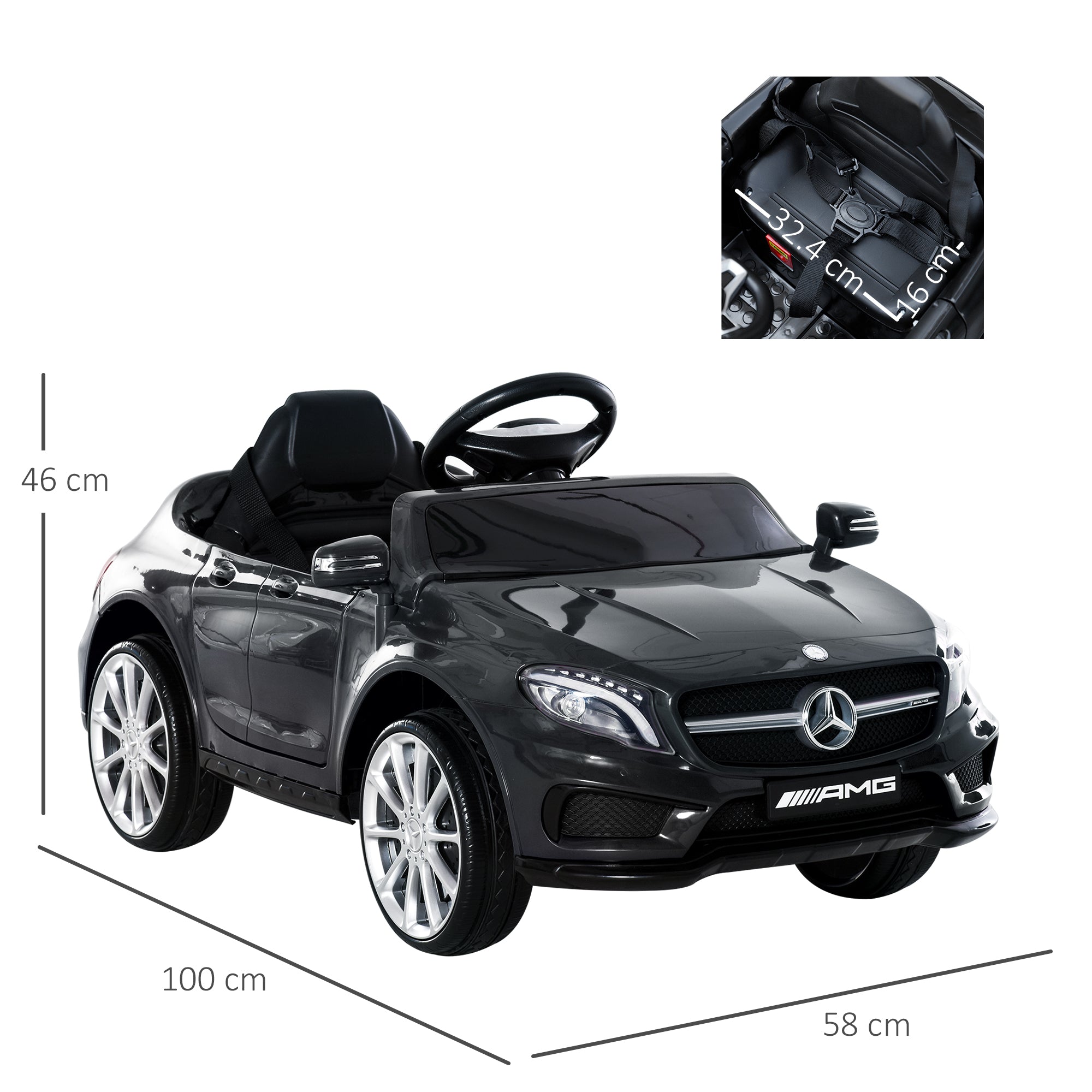 Compatible Kids Children Ride On Car Mercedes Benz GLA Licensed 6V Battery Rechargeable Headlight Music Remote Control High/Low Speed Toy Black-2